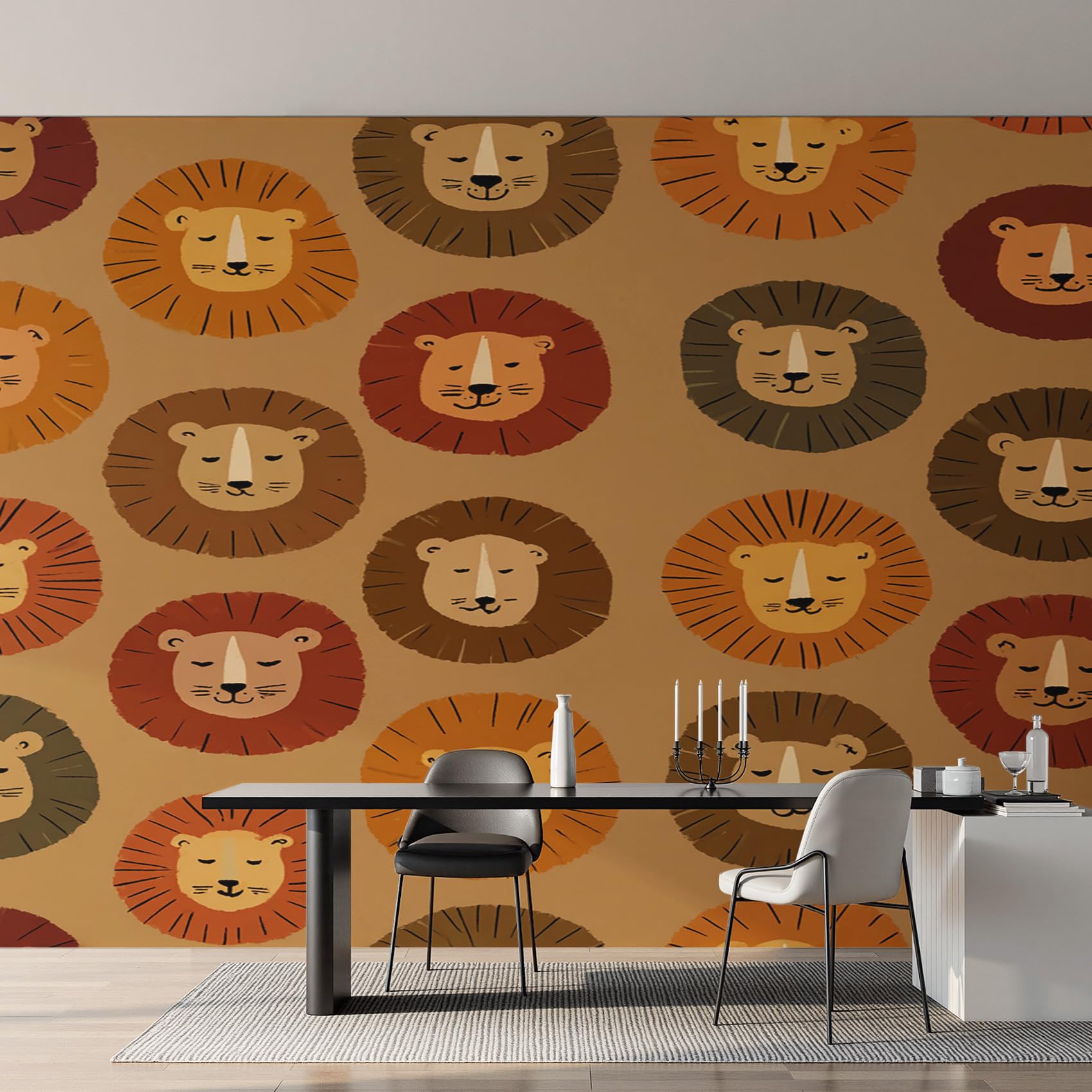 Papier peint lion cartoon décoration murale magique pour enfants