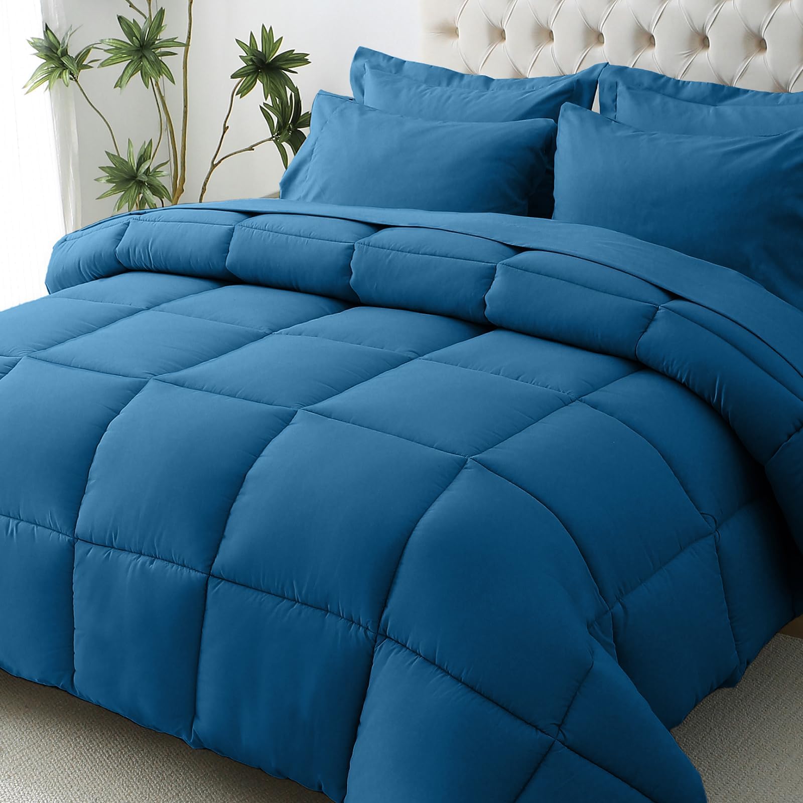 JOLLYVOGUE California King Comforter Set, Ultra-Soft Bed in a Bag Cal King Size 7 Pieces, Oeko-TEX Certified Bedding Set with Down Alternative