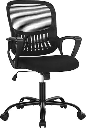 Sweetcrispy Escritorio para computadora de oficina, silla ejecutiva gerencial, ergonómica, de malla con respaldo medio, sillas giratorias de trabajo