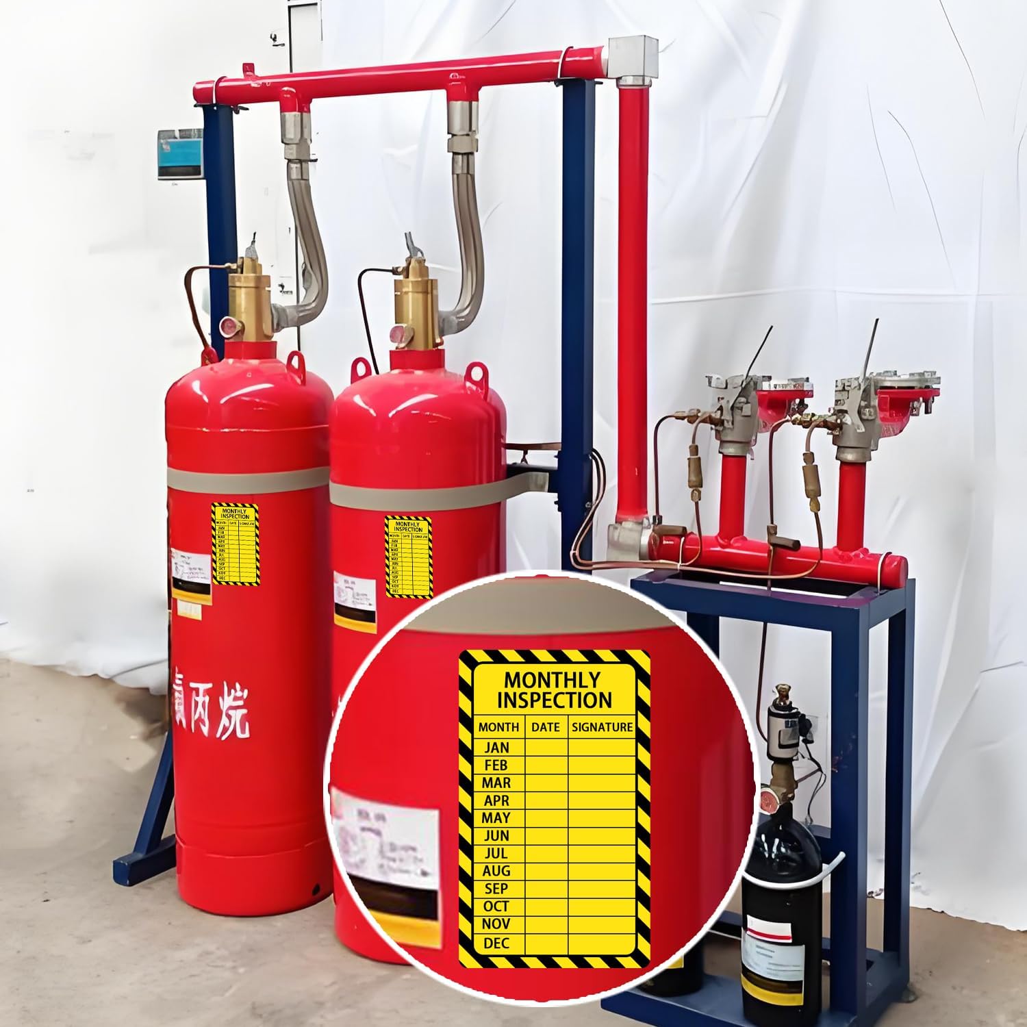 Safety Monthly Inspection Record Sticker and Fire Extinguisher Inspection Tags with Adjustable Zip Ties for Indoor Outdoor,60 Pcs,3x5 Inch