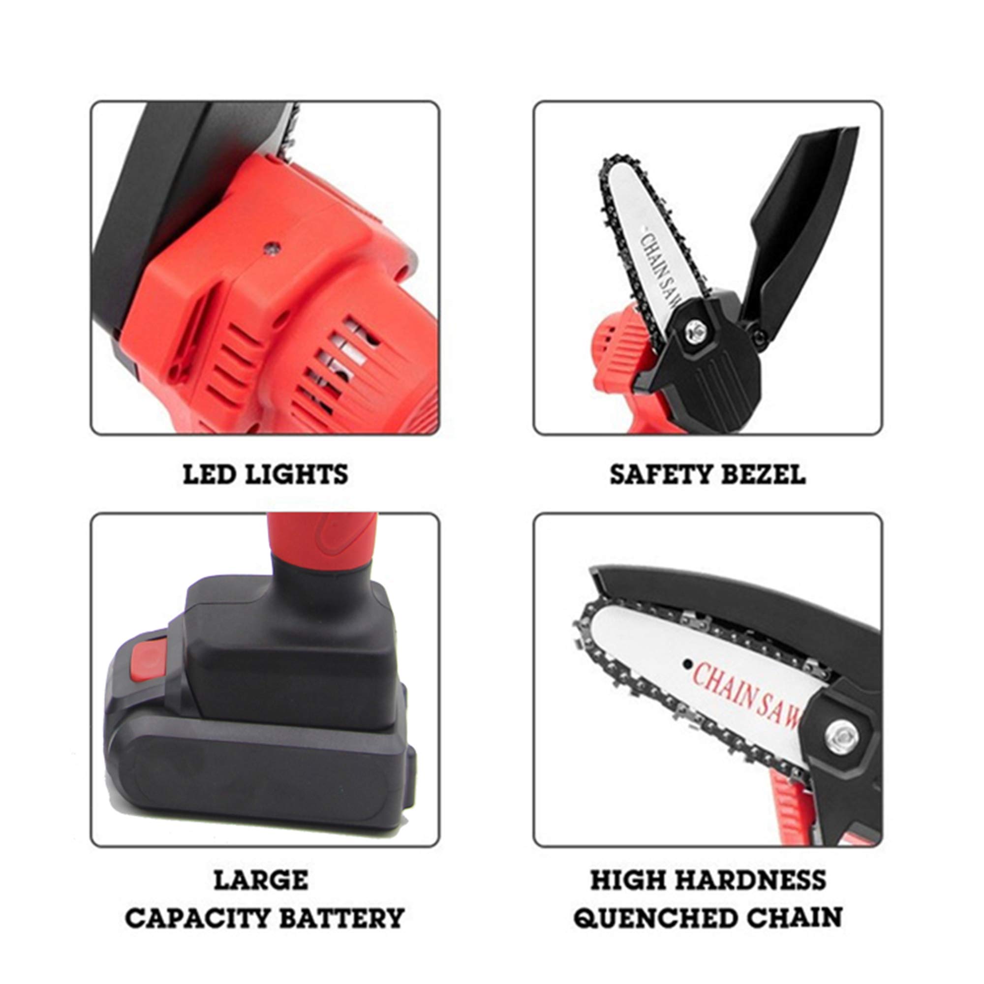 24V 550W Mini Sierra de Cadena Eléctrica Motosierra Portátil Herramienta de Jardín de Motosierra de Poda con Batería de Litio para Cortar Madera Herramienta de Carpintería Recargable