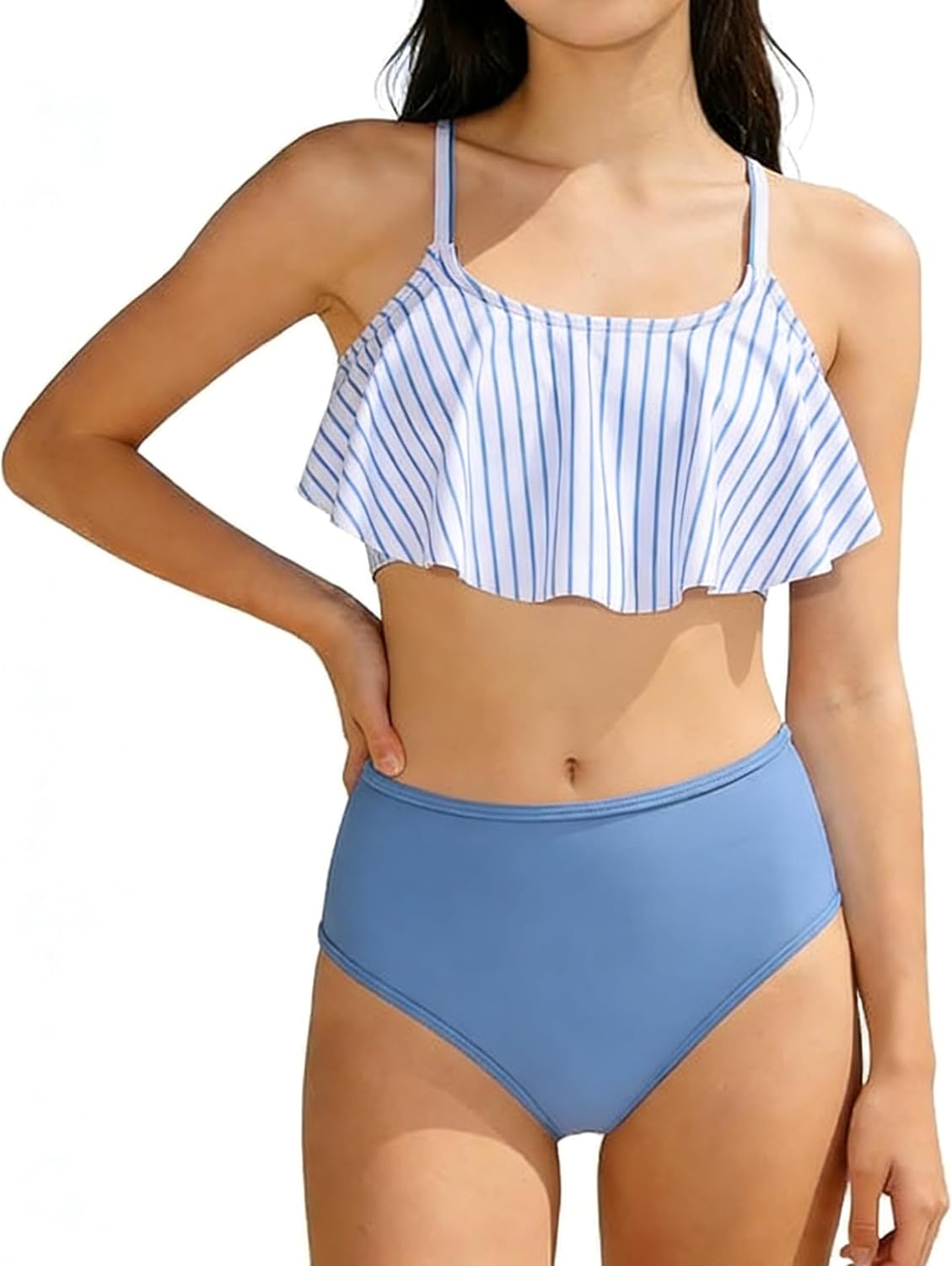 Girls Swimsuit 2 Piece Bikini Ruffled Bathing Suits Adjustable Straps Girls' Swimwear 7-16 Years