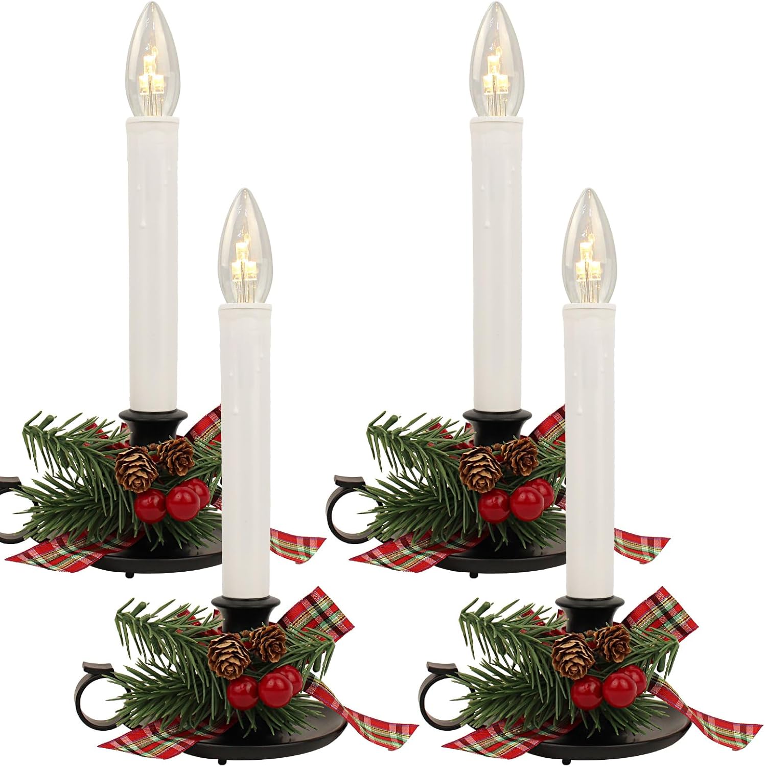 Cherished Holiday Flameless Window Candles, 4 Pack Battery Operated Taper Candles with Auto Timer, 10.5" Classic Electric Candle Lights for Christmas, Windows, and Holiday Decorations