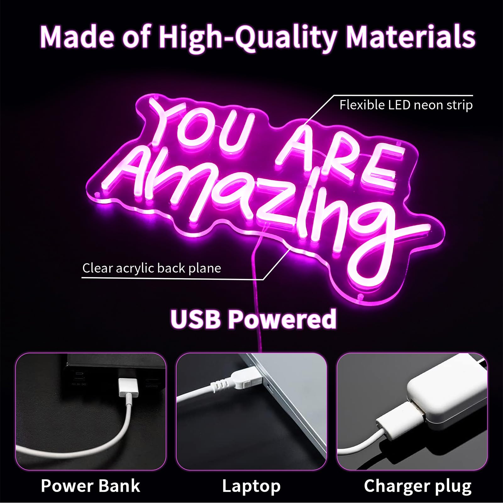 ENUOLI You Are Amazing Neon Signs - Luci al neon artistiche per decorazione da parete, luce LED rosa dimmerabile per camera da letto, bar, matrimoni, feste di compleanno, regali di Natale