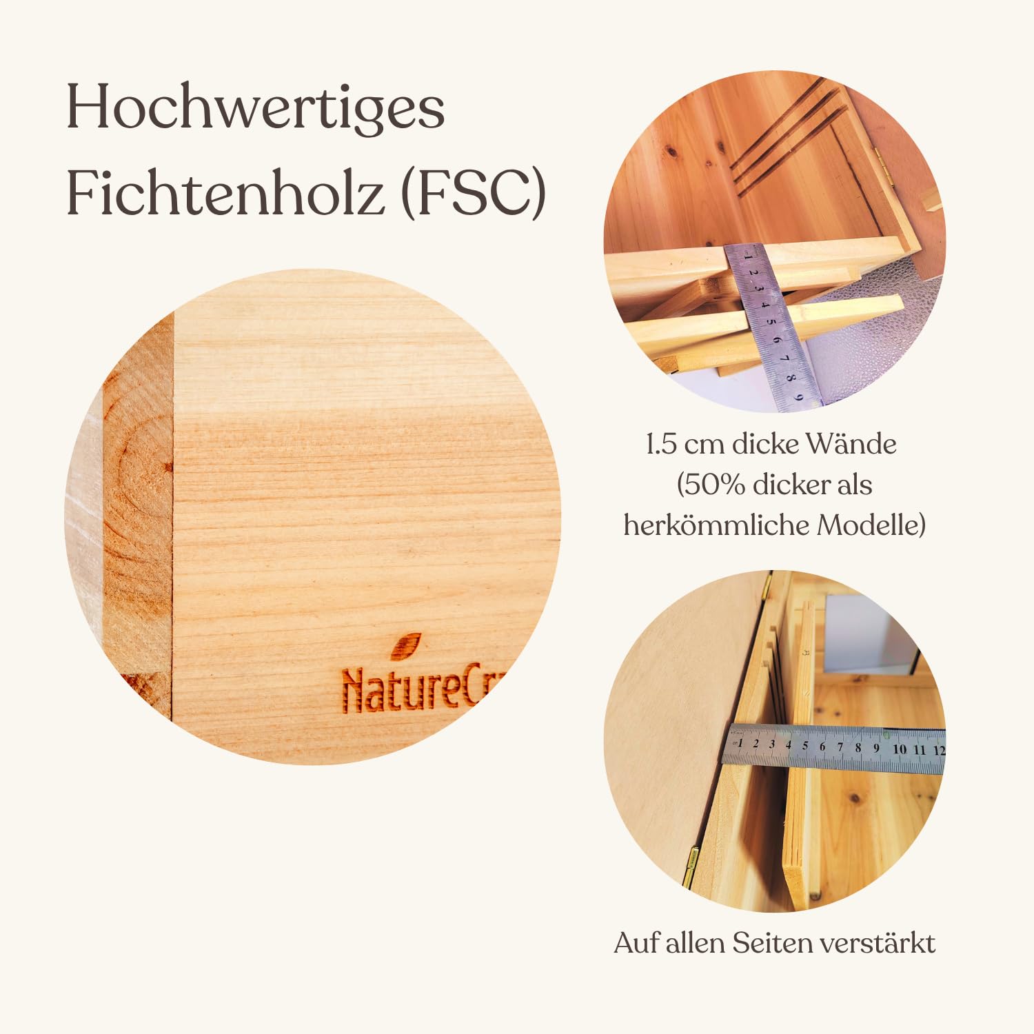NatureCrafts Premium Igelhaus - Wasserdichtes Igelhaus mit Boden & 1,5cm dicken Wänden & doppelter Belüftung - Verstellbares Labyrinth mit begehbarem Tunnel Holz Winterhaus Garten - 45x34x20cm