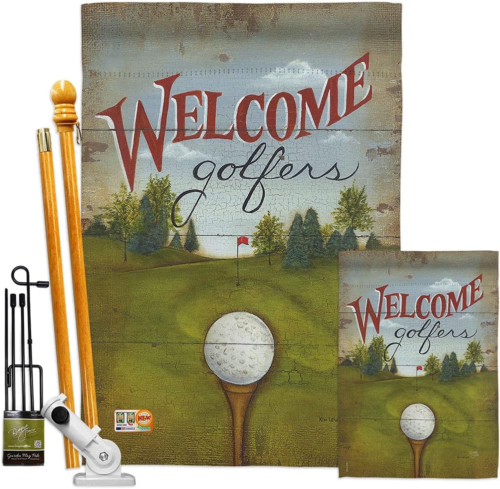 Welcome Golfers House Flag Sports Golf 18 Hole Ball Championship Club Entertainment Activity Physical Small Decorative Gift Yard Banner Made In USA 28 X 40
