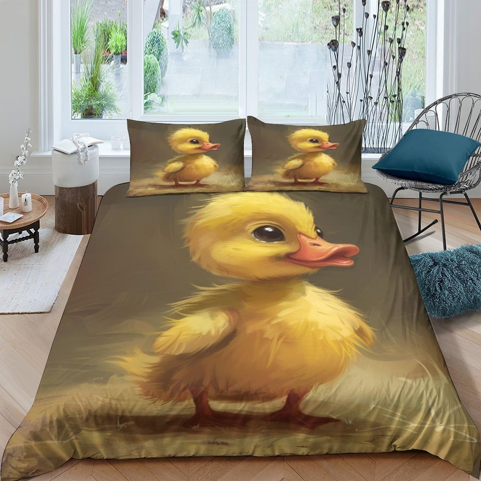 NRAOPEVVD Yellow Duck Duvet Cover 3 PCS Hotel Quality Quilt Cover Bedding Bed Covers with Pillowcases with Zipper Closure Ultra Soft Anti Allergic Microfiber King（220x240cm）