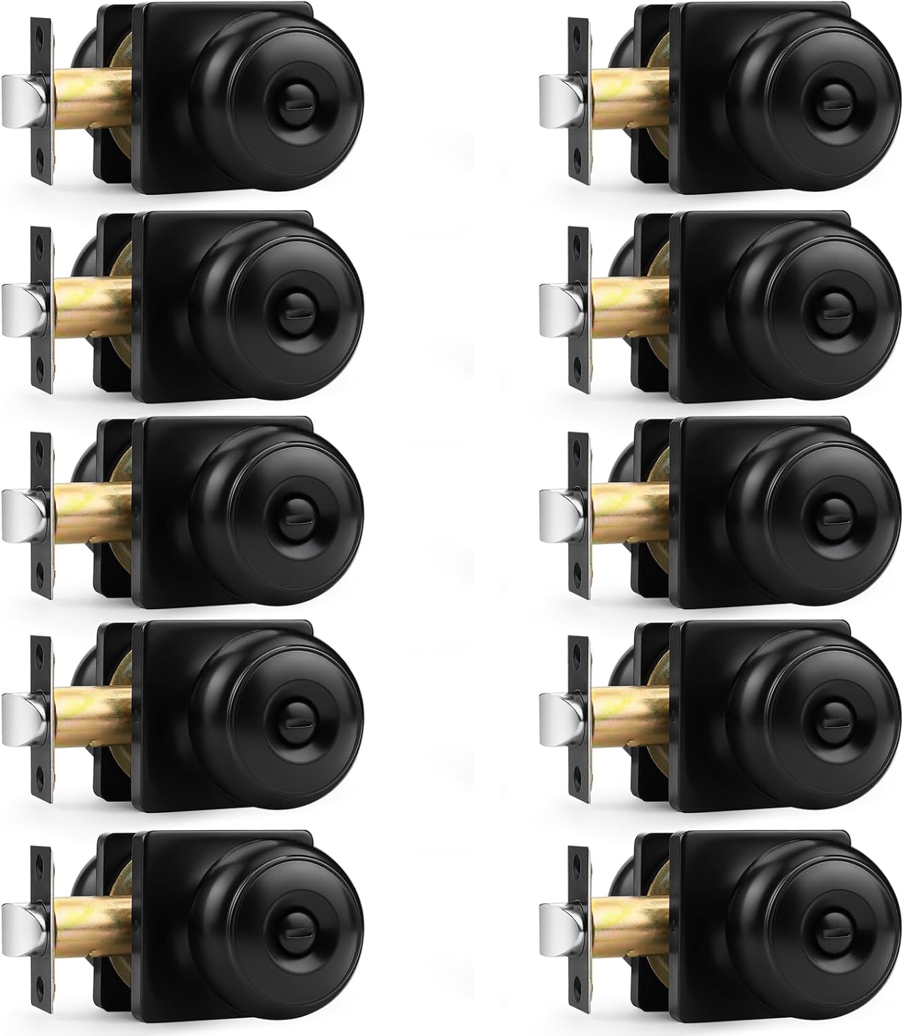 Probrico Black Door Knobs Privacy Door Knobs with Square Rosette Interior Door Knobs for Bathroom Stainless Steel Door Handles with Lock for Bedroom 10 Pack
