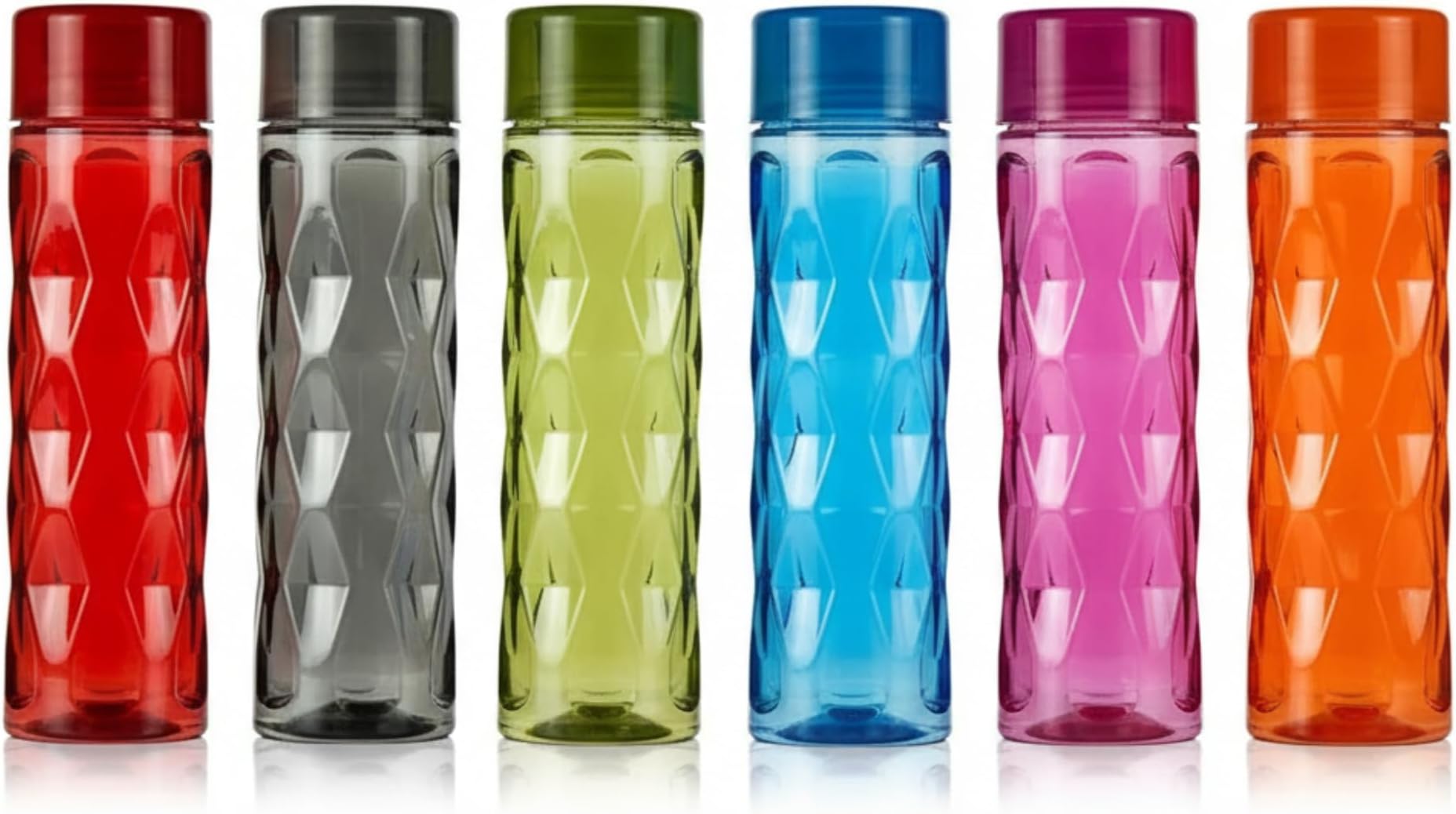Plastic Water Bottles Set | 1 Litre Fridge Bottle Pack | Bubble Design, Leak-Resistant, Lightweight & Durable Water Bottle for School, Office, Home, Gym – 1000 ml Each (6)