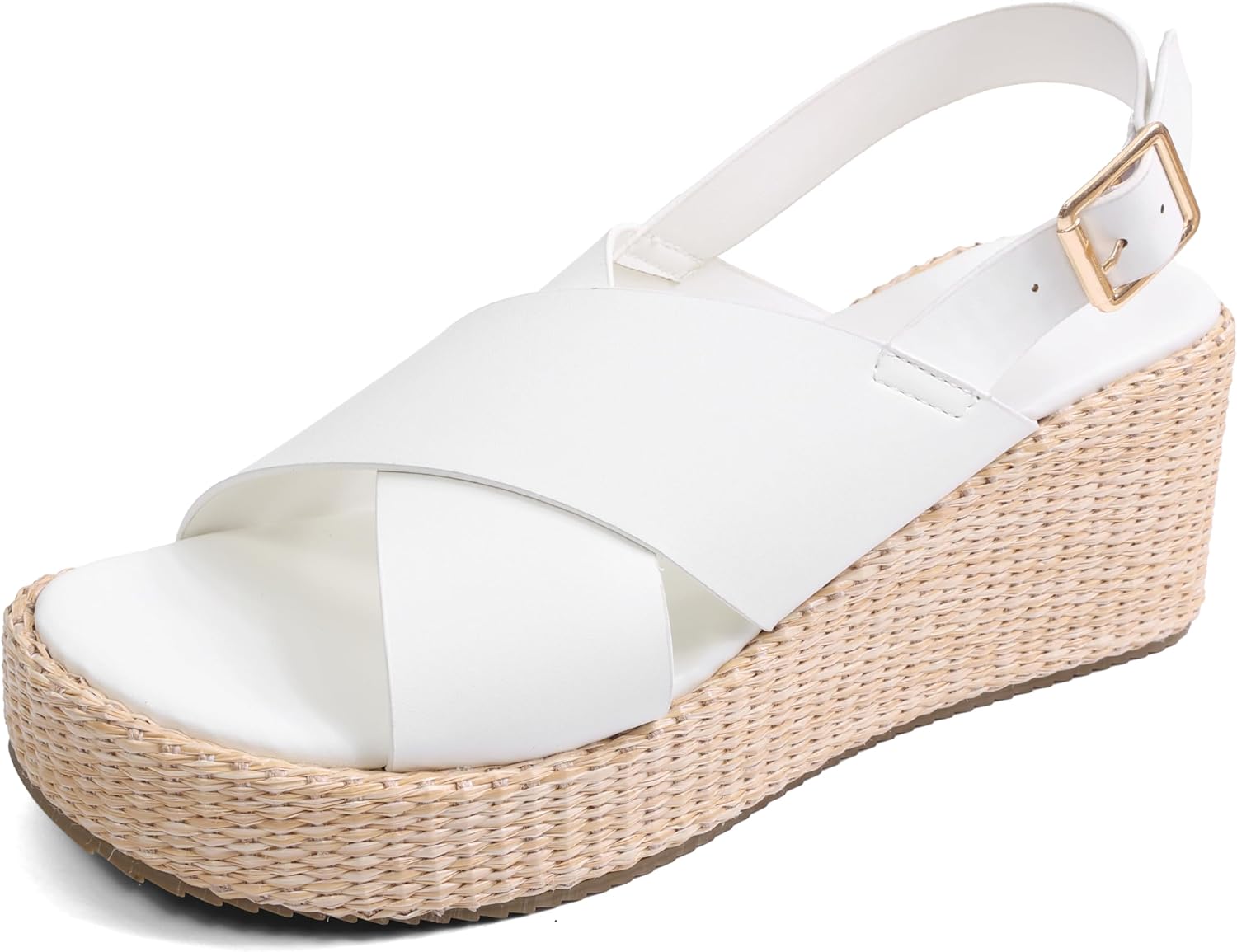 Shoe'N Tale Women's Wedge Sandals with Open Toe Espadrille Heels Dressy Buckle Ankle Strap Platform Sandal Heels
