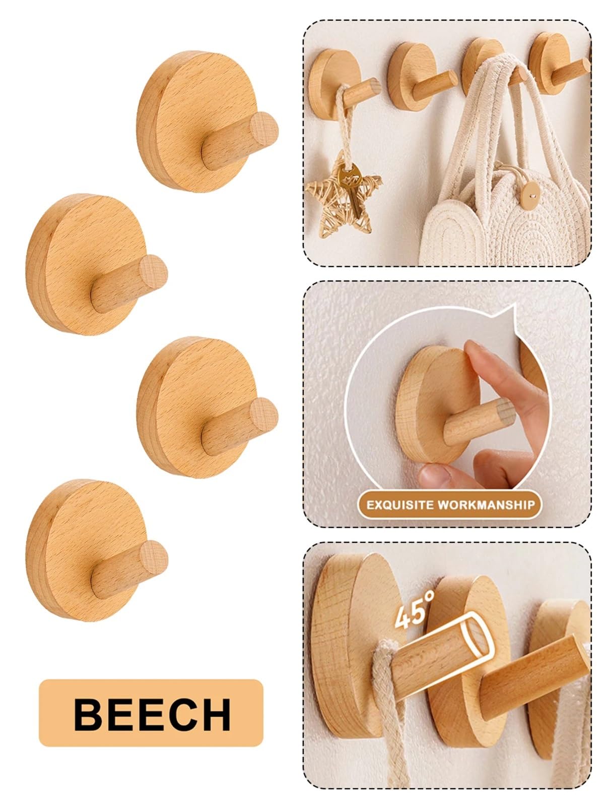 Gancho de madera nogal haya, abrigo montado en la pared, ropa entrada, sombrero, falda, punzón cónico, decoración for el hogar, Hotel, baño, percha for bata Para Abrigos(Wakbut-6PCS)