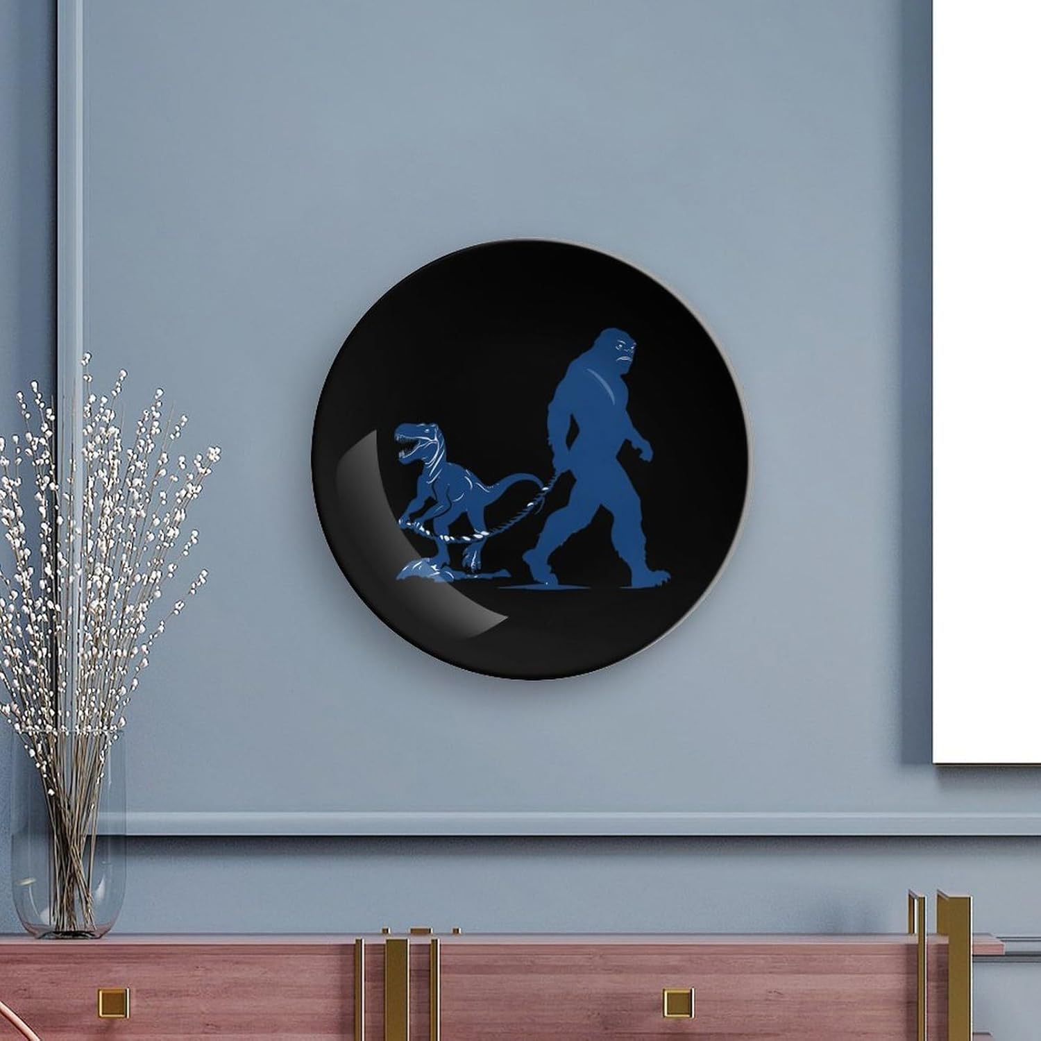 Bigfoot Sasquatch Walking Dinosaurs Bone China Decorative Plate with Stand Home Dessert Plates Gift for Men Women 7inch