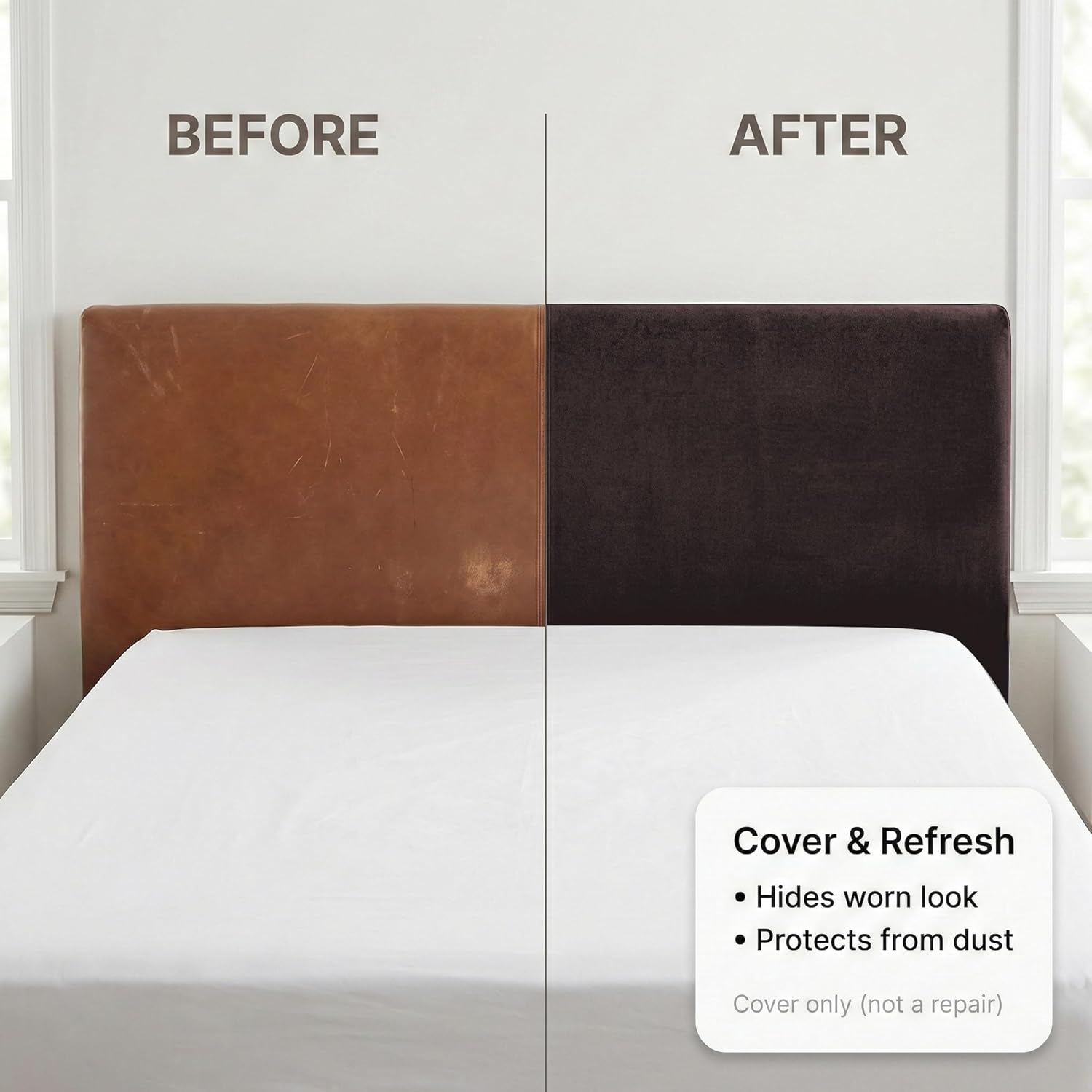 WOMACO King Headboard Cover with Remote Pockets, Stretch Velvet Head Board Slipcover, Dustproof Bed Head Cover for Upholstered Headboard (Length (71" - 90""), Coffee)