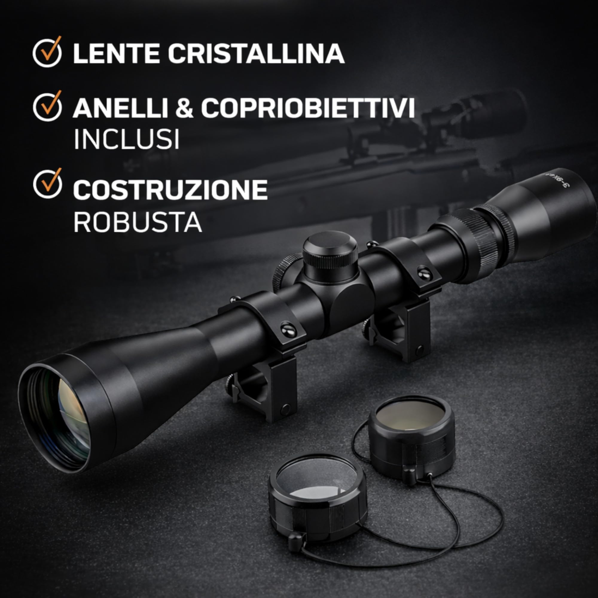 Topolenashop Mirino Ottico di Precisione 3-9x40 per Fucile e Carabina – Zoom Regolabile – Ottica Antiriflesso Antinebbia – Uso Caccia e Tiro Sportivo | MC-1/HD130