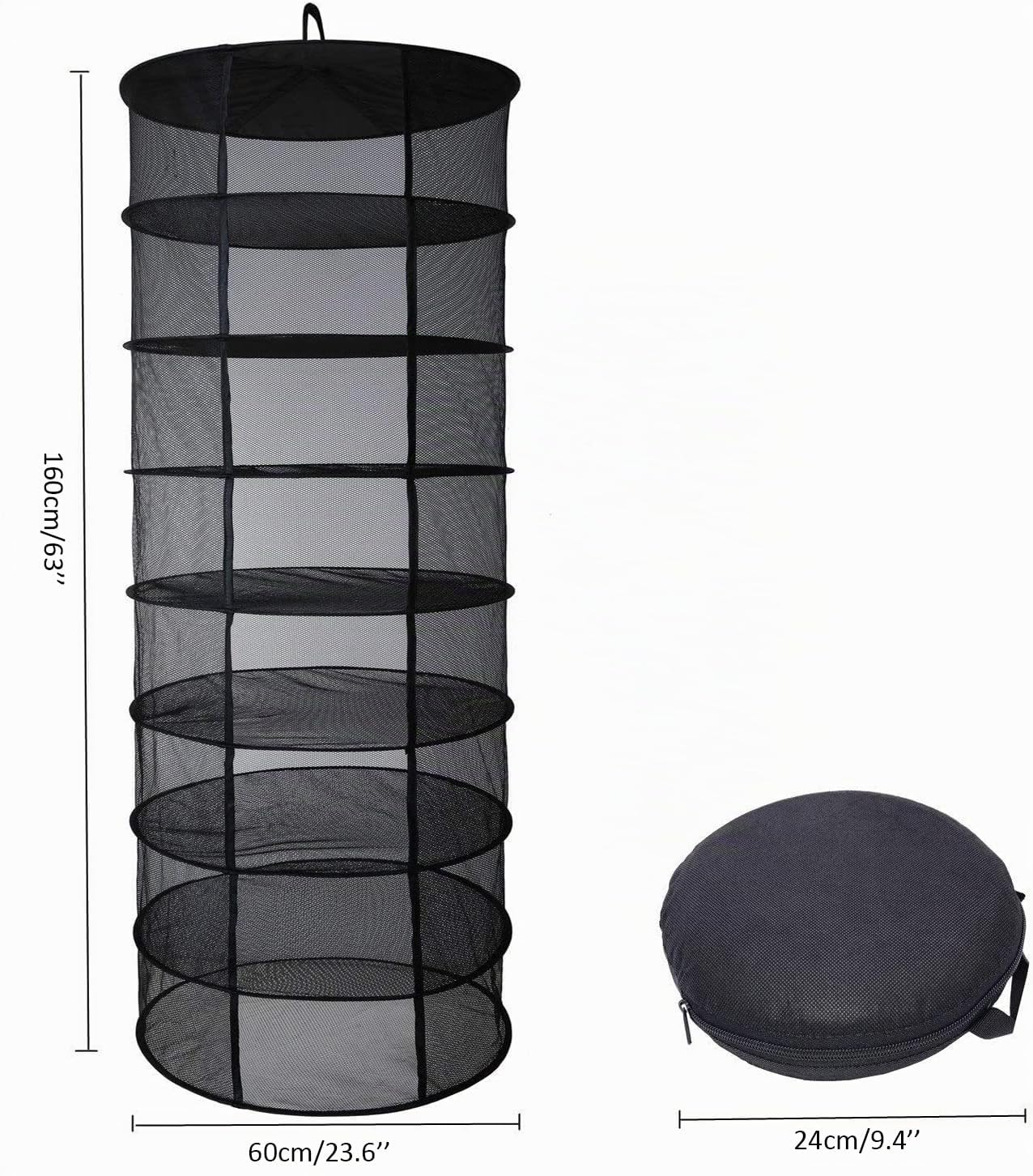 Desy & Feeci Hängendes Kräuter-Trockennetz 8-lagiger Pflanzennetz-Trockenständer Für Kräuter, 2ft Plant Hanging Mesh Trockennetz Schwarz(H160*D60 cm)