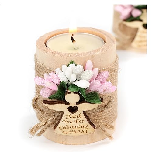 Miniatura 1 de Ju's Favors Pack of 10 Wood Tealight Candle Holder,Baptism Gifts for Girl, Communion Favors for Guests, First Communion Gift, (Light-pink angel)