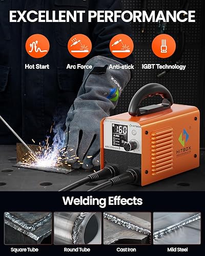 Miniatura 5 de HITBOX Soldador de palo de 140 A, 110 V220 V de doble voltaje 2 en 1 ARC MMA Lift Tig máquina de soldadura con control sinérgico, mini y portátil