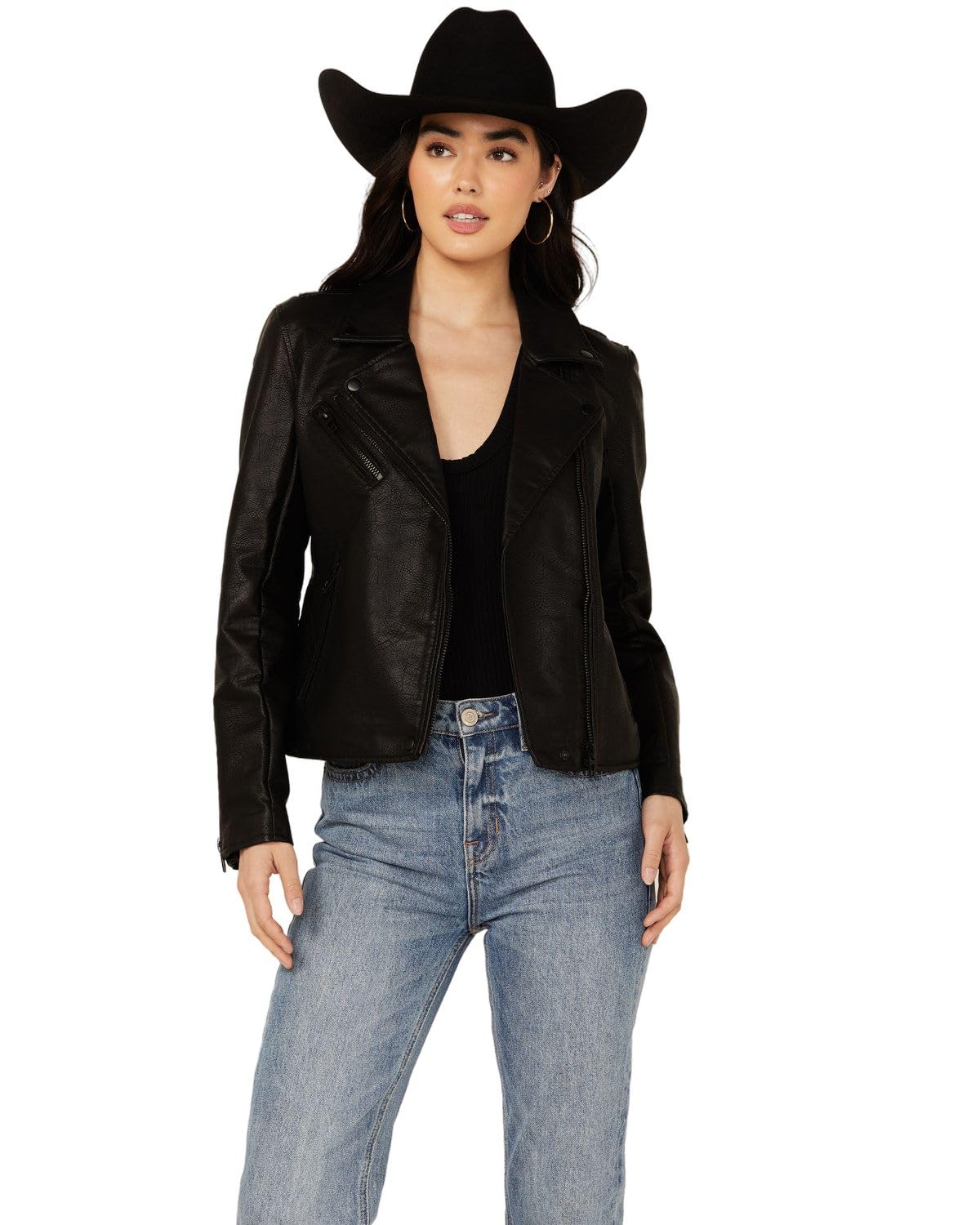 Womens Luxury Clothing Semi Fitted Vegan Leather Motorcycle Jacket