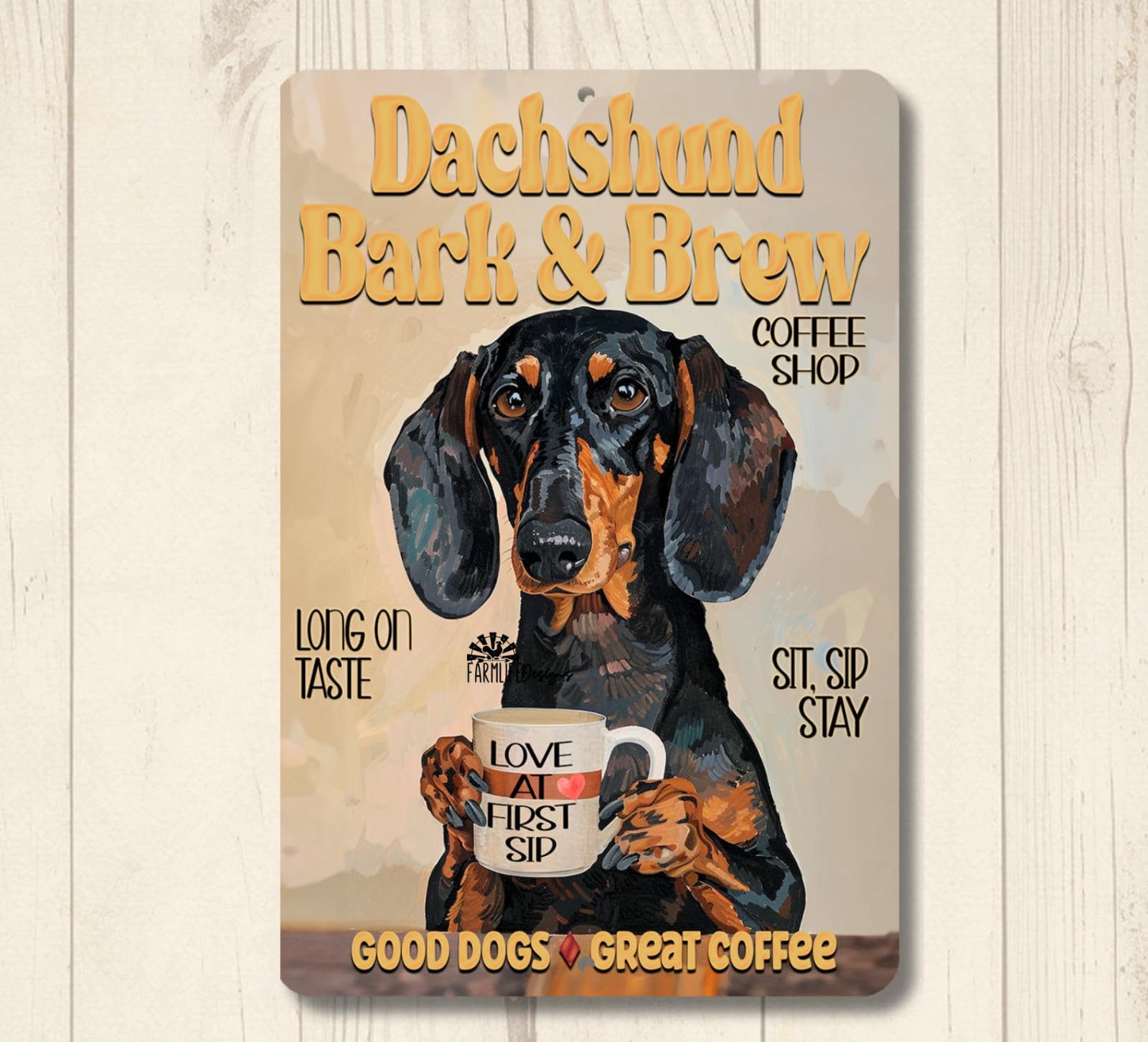 Dachshund Coffee Bar Sign Bark & Brew wiener dog doxie funny metal tin gift home decor