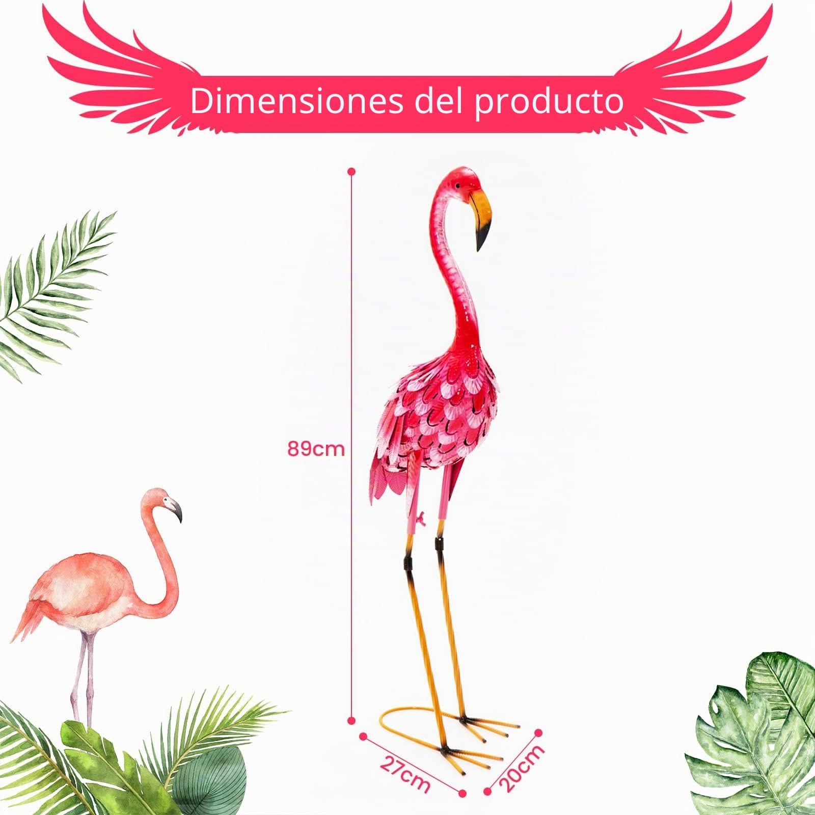 SOARS Set de 2 estatuas de jardín, decoración de flamenco de metal, esculturas para exteriores, para casa, terraza, patio trasero y césped (flamenco)