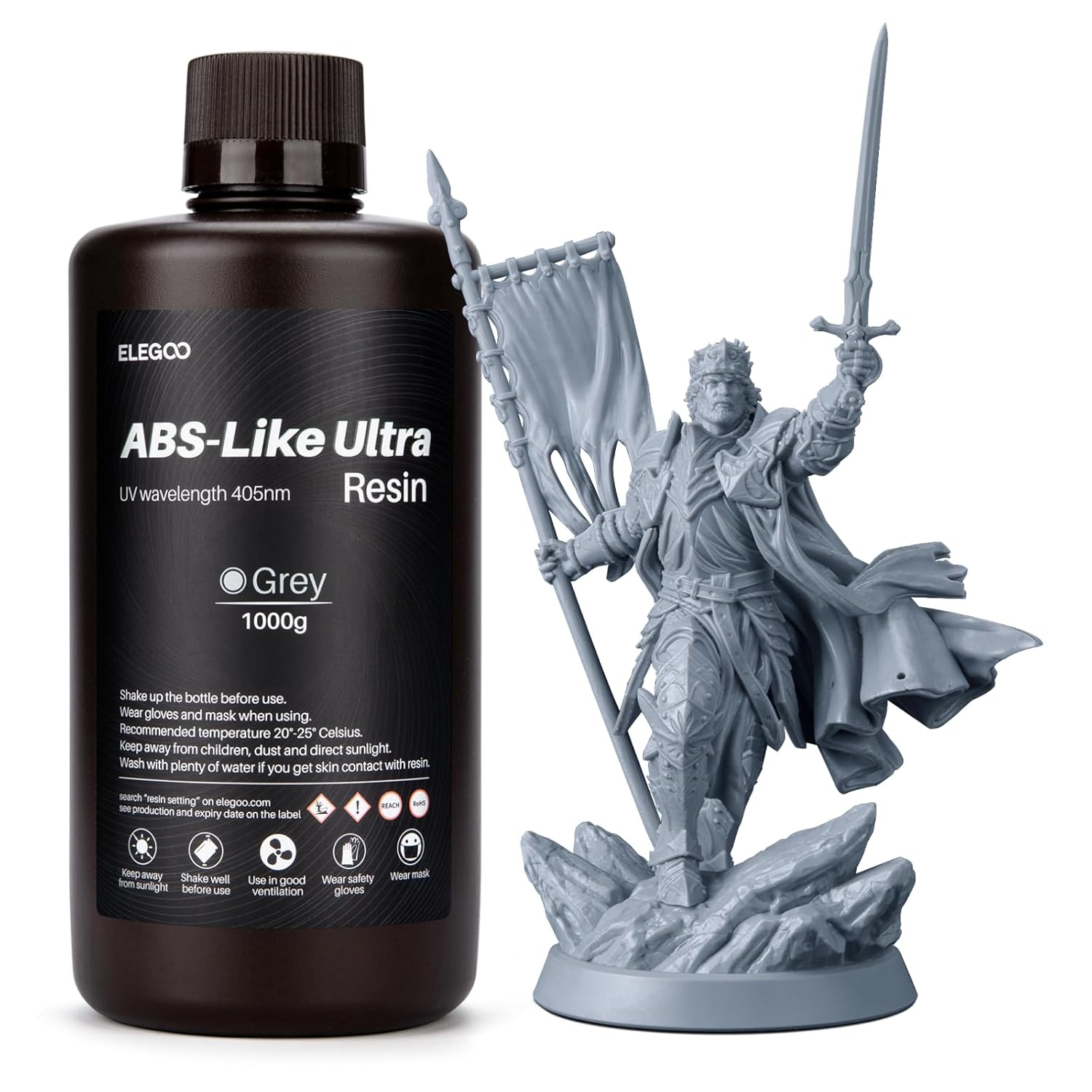 ELEGOO ABS-Like Ultra Resin with Extra Strength and Toughness, Compatible with MSLA/DLP/LCD Resin 3D Printer, Perfect 3D Printer Resin for Tool Application, Grey 1000g