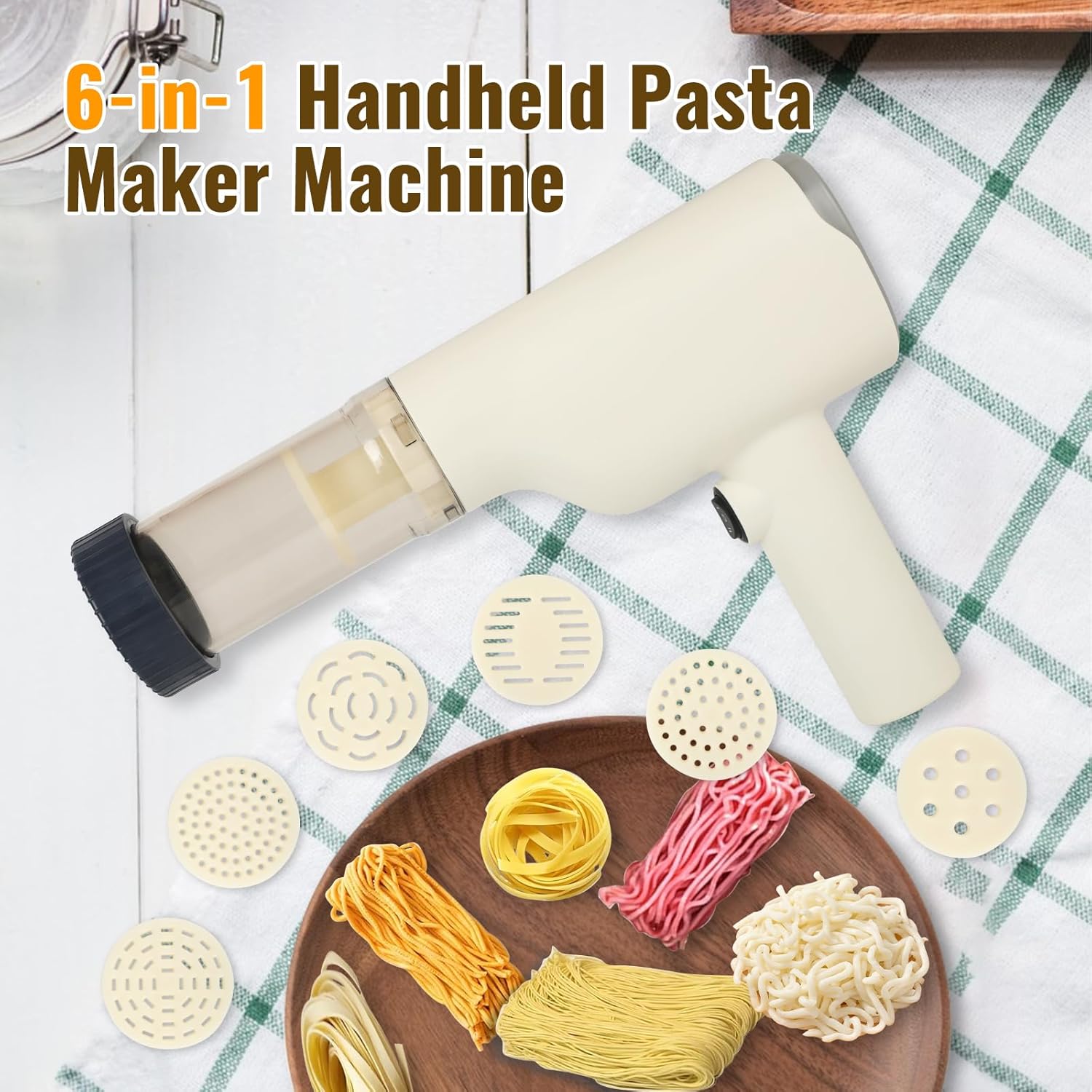Handheld Electric Pasta Maker, 5-in-1 Cordless Noodle Maker Machine With Multiple Molds And Cutting Tools, Portable Pasta Maker Machine, Automatic Spaghetti Maker Pasta, Easy to Clean