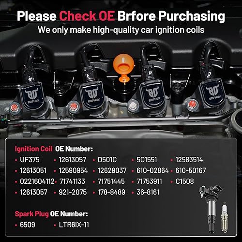 Miniatura 5 de BDFHYK Paquete de bobinas de encendido UF375 y bujías de iridio 6509 compatibles con Buick Allure Enclave LaCrosse Rendezvous Cadillac CTS SRX Chevy