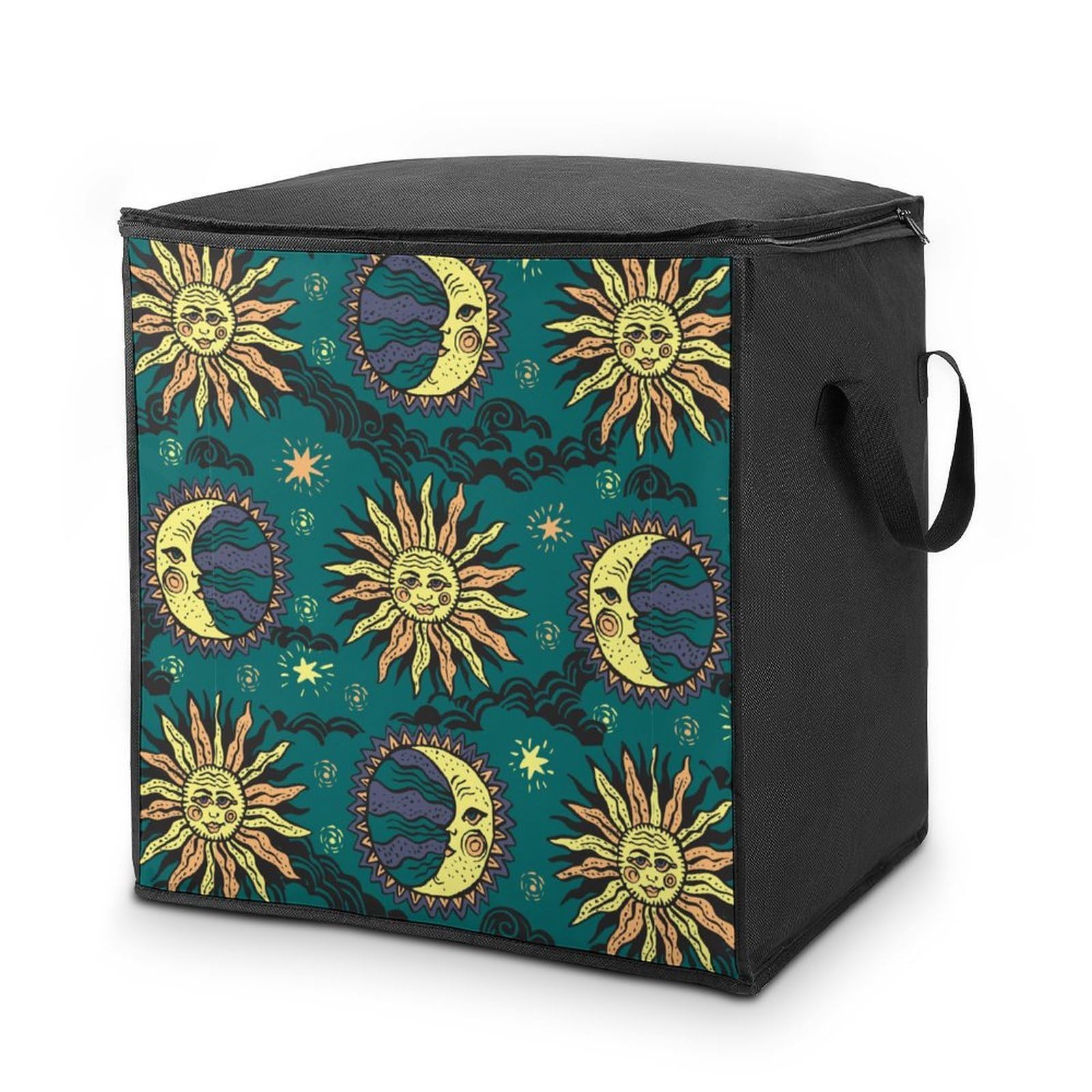 Lyfthologen 70L Storage Bags, Sun And Moon Storage Box with Lid Zipper And Handles, Clothes Bags for Quilt, Blankets, Bedding