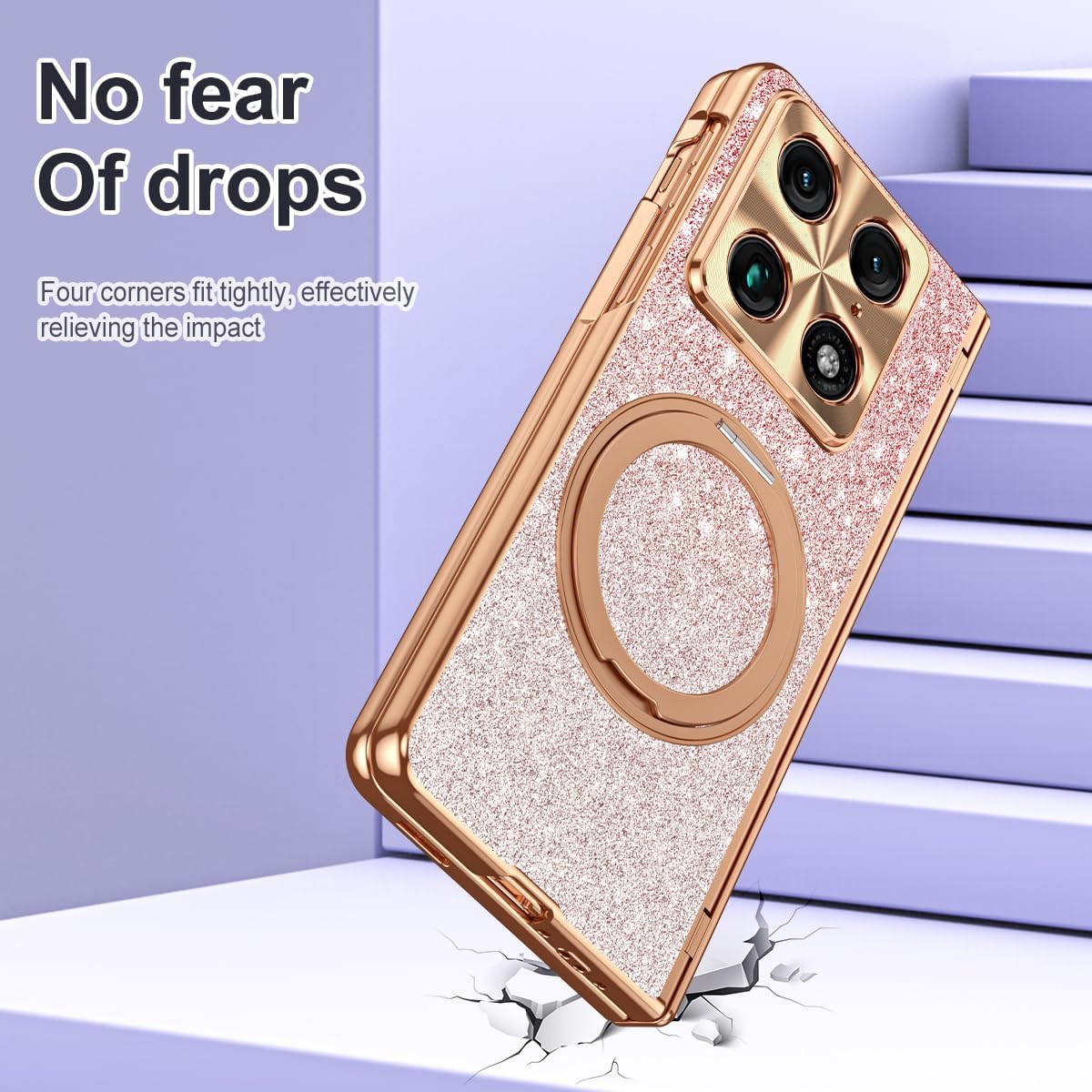 Compatible with Motorola Razr Fold Case,[Built-in HD Screen Protector] Magnetic 360° Rotating Stand Plating Cover,Shockproof Drop Proof Full Hinge Bling Sparkle Phone Case for Women Girls (Pink)