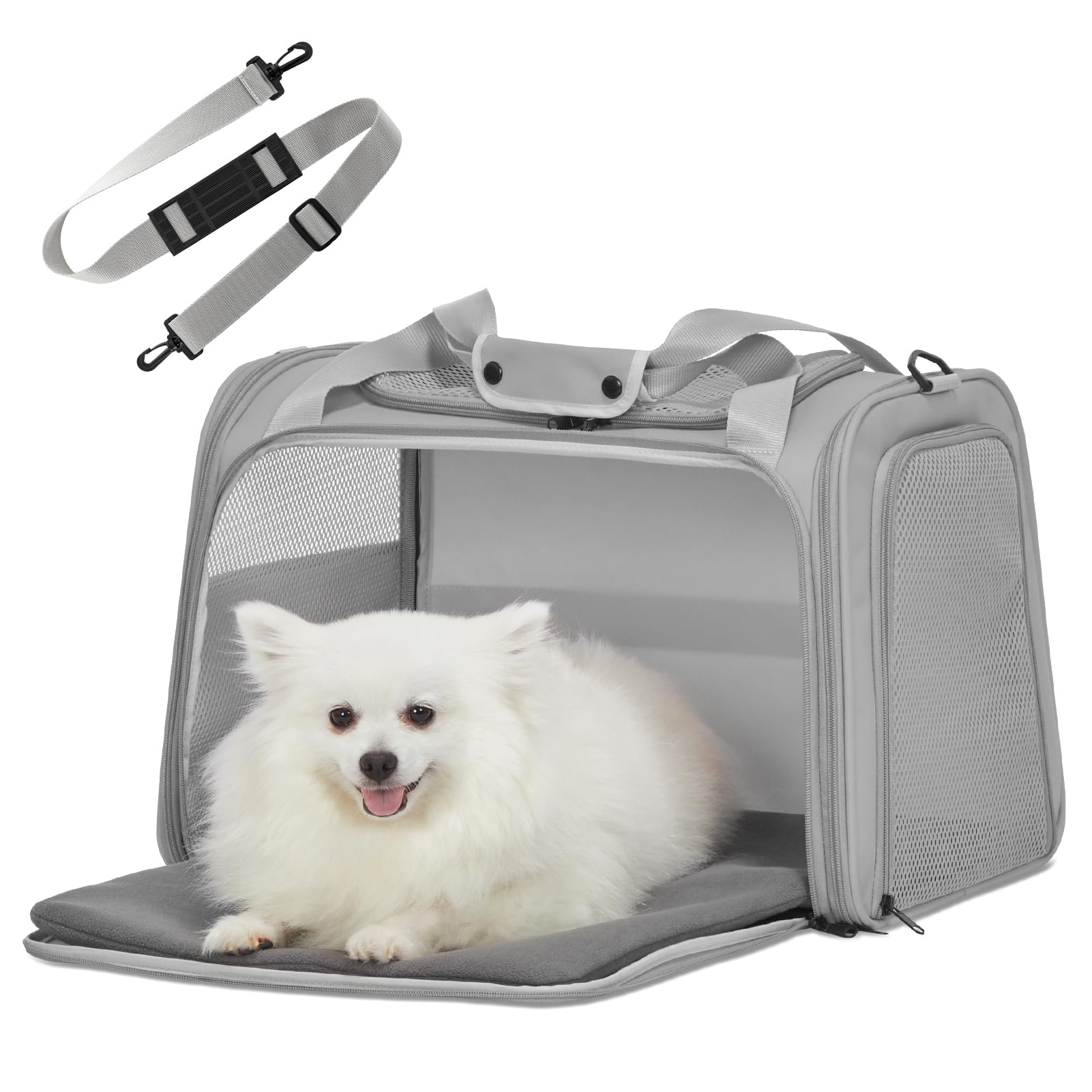 Petsfit Transportbox Katze kleine Hunde leicht Hundetasche für kleine Hunde Katzen Transporttasche Hundetragetasche,Hunde Tragetasche Hund mit Schutzgurt & erweiterbare Matte, L/Grau