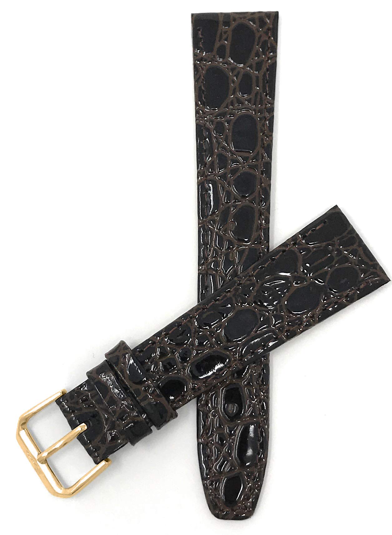 Bandini 16mm Womens Italian Leather Watch Band Strap - Brown - Crocodile Pattern - Slim - Gold Buckle