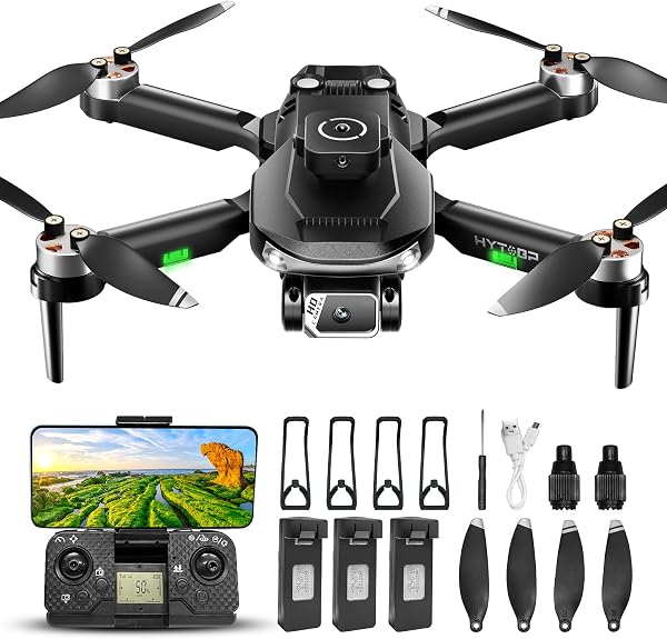 Drone avec caméra 1080p, moteur sans balais, caméra réglable à 90°, maintien de flux optique, mode Follow Me, 3 batteries, évitement d'obstacles, drone pour adultes(noir)(standard) - 1