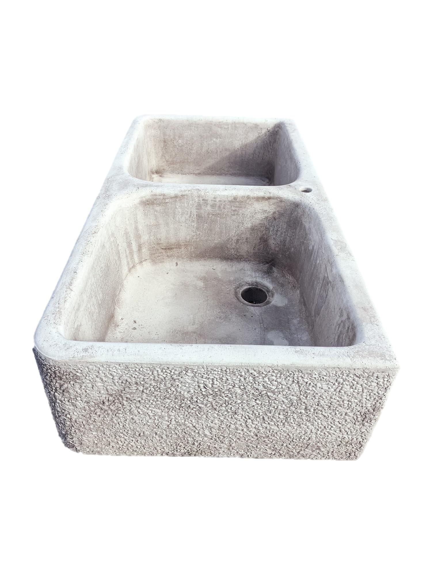 Centro Ardolino Lavello in Cemento Ricostruito, Lavabo, FONTANA, due vasche anticato grigio, Misure: L 91x46 - H 23 CM.