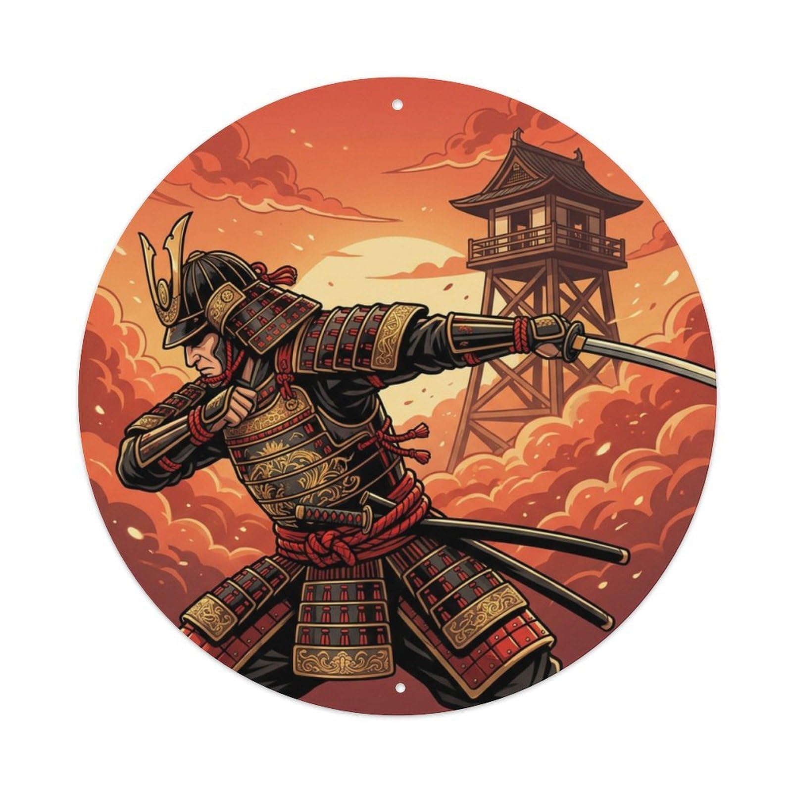 Cwbufd Vintage Style Samurai Warrior Armor Horizontal Sweep Tower Leader Vintage Metal Tin Sign Plaque Wall Decor For Cafe, Club Bar, Office, Garden Metal Poster 8X8inch