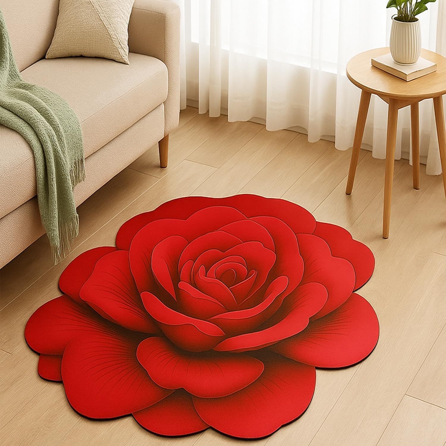 Flower Shaped Rug for Living Room & Bedroom | Rose Shaped Anti-Slip Absorbent Bathroom Mat | Floral Decorative Door Mat | Soft Plush Carpet for Home Decor | Washable Floor Rug | 60 x 60 CM-image-34