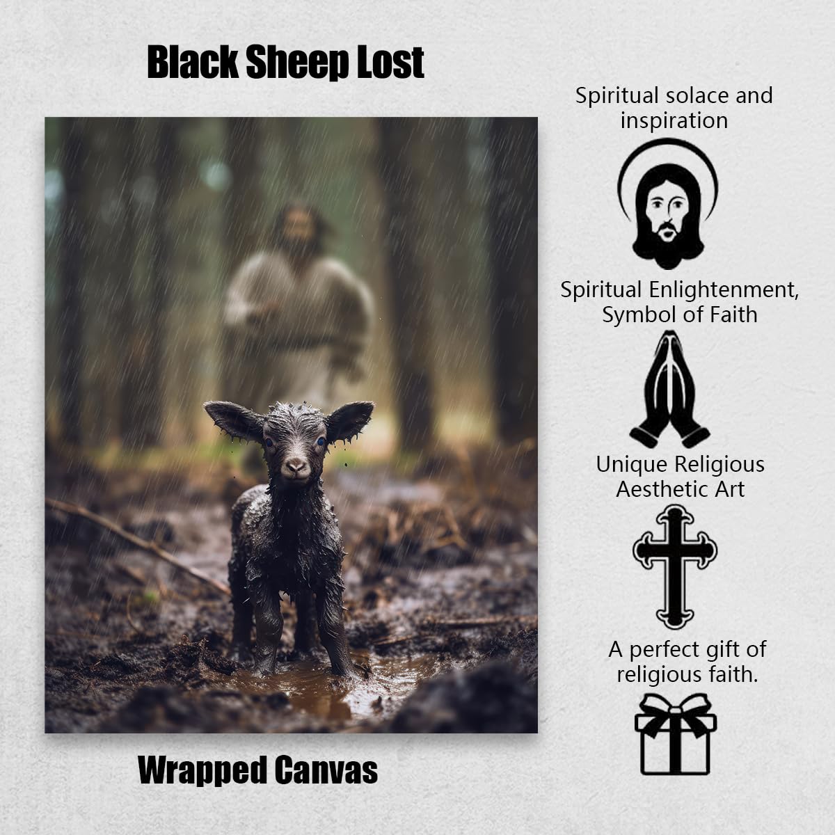 Amazon.com: Jesus and Lamb Canvas Wall Art Black Sheep Lost