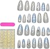 Press on Nails ライトブルー - 24ピース 3Dボウデザイン プレスオンネイル、人工自家製指先、フレンチチップ付き、女性用ハンドビューティー 女性用 女の子用