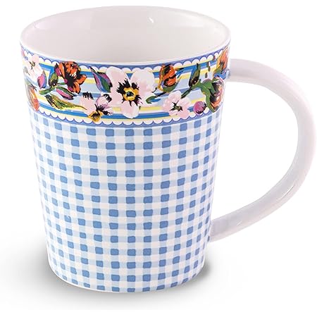 Vera BradleyBlue Gingham Large Coffee Mug, Cute Ceramic Cup Holds 16 Ounces, Dishwasher and Microwave Safe, Sea Air Floral