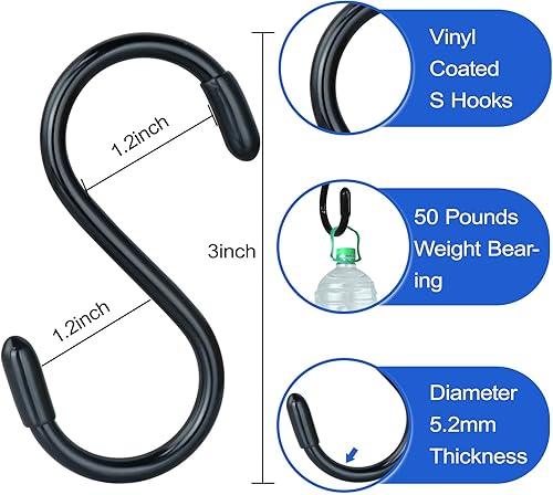 Miniatura 2 de Gancho en S recubierto de vinilo de 3 pulgadas, ganchos en S para colgar plantas, paquete de 10 ganchos en S antideslizantes y resistentes, pequeños