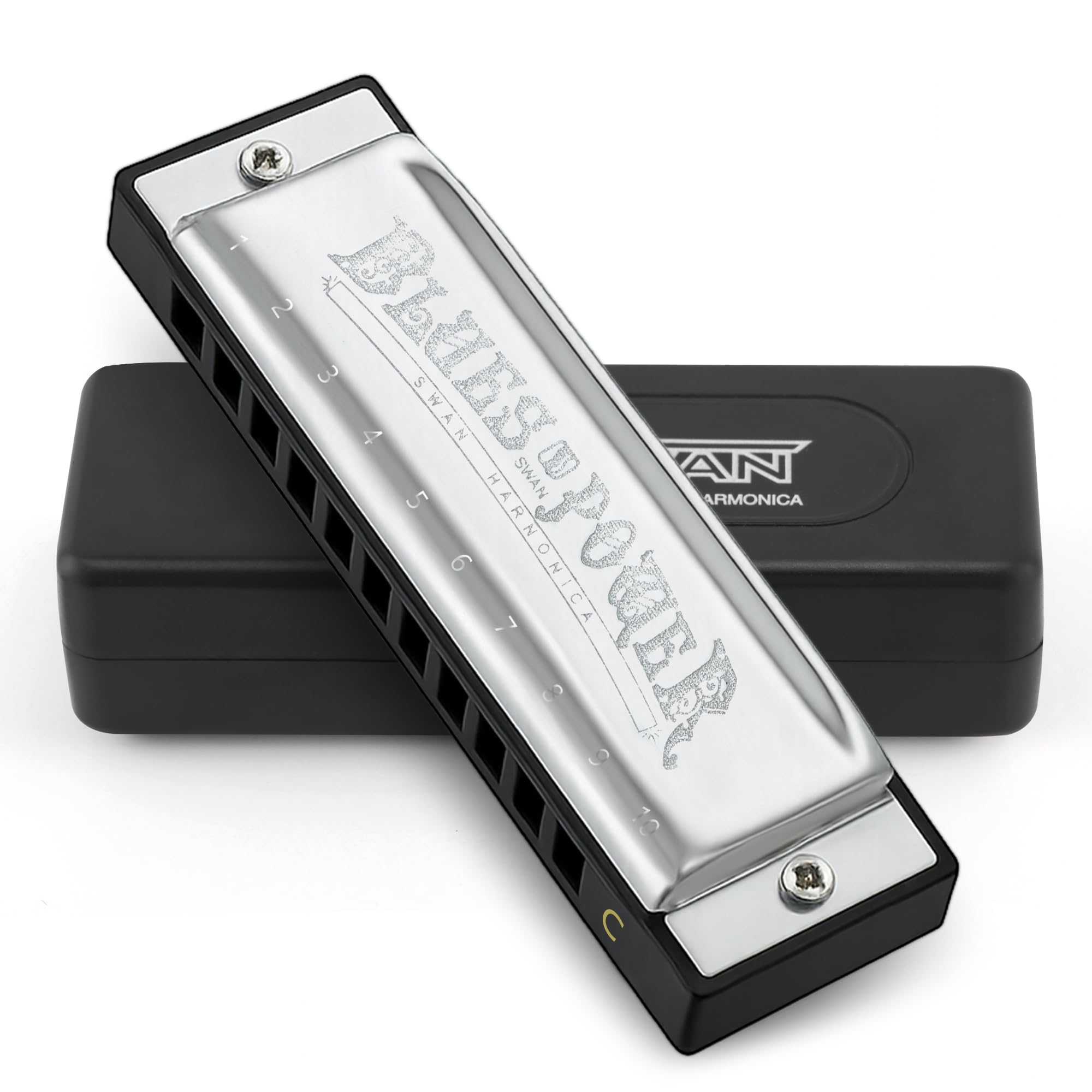 SWAN Blues Harmonica, Key of C, 10 Hole 20 Tone Diatonic Harp Mouth Organ, Stainless Steel Deluxe Harmonica for Adults, Students, Beginners, as a Gift (Silver-C)-image-29