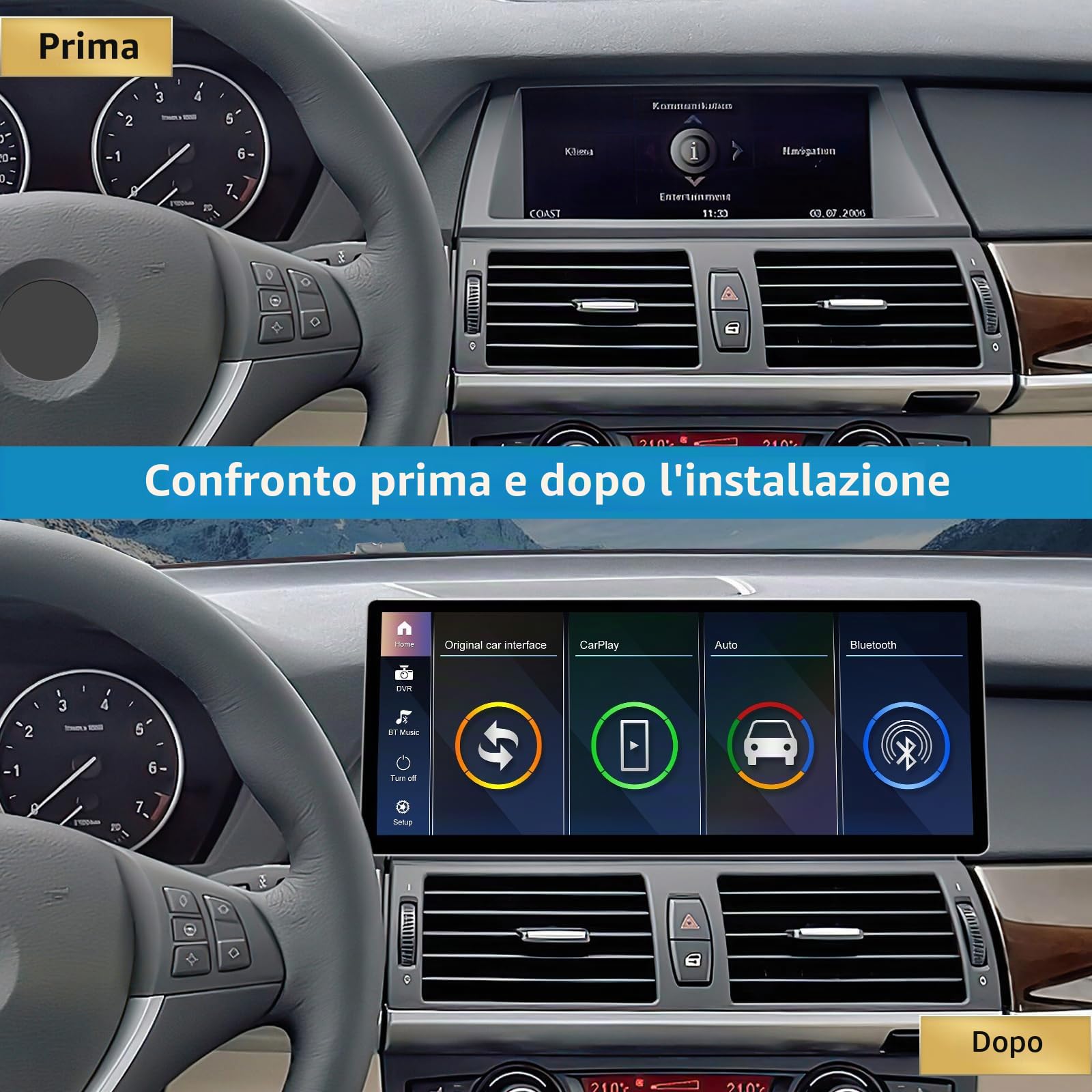 Autoradio touchscreen da 12,3 pollici per BMW X5/X6 E70 E71 2007-2010 con sistema CCC, supporta Apple Carplay/Android Auto/Mirrorlink/navigazione GPS, aggiornamento del display dell'autoradio
