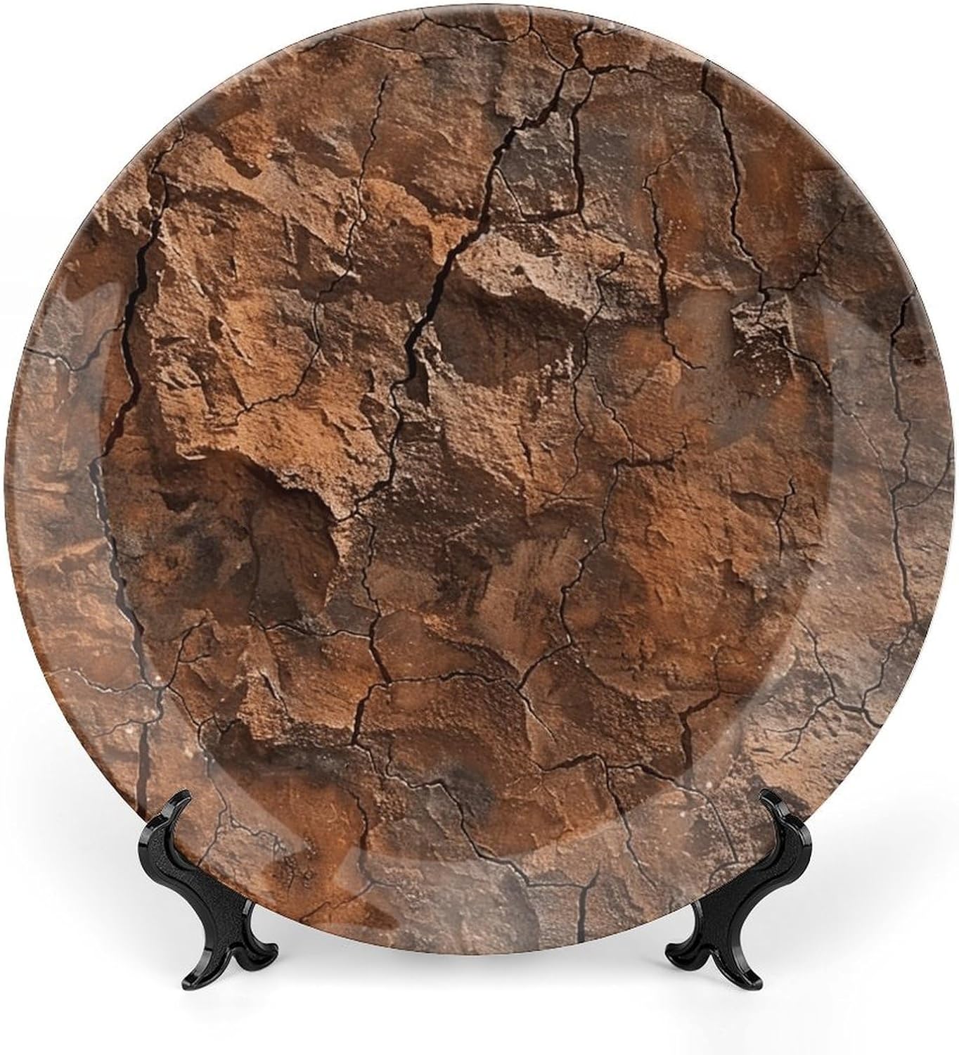 Plato decorativo de cerámica, placa decorativa personalizada, placa de porcelana impresa marrón y cobre con soporte vertical para decoración de