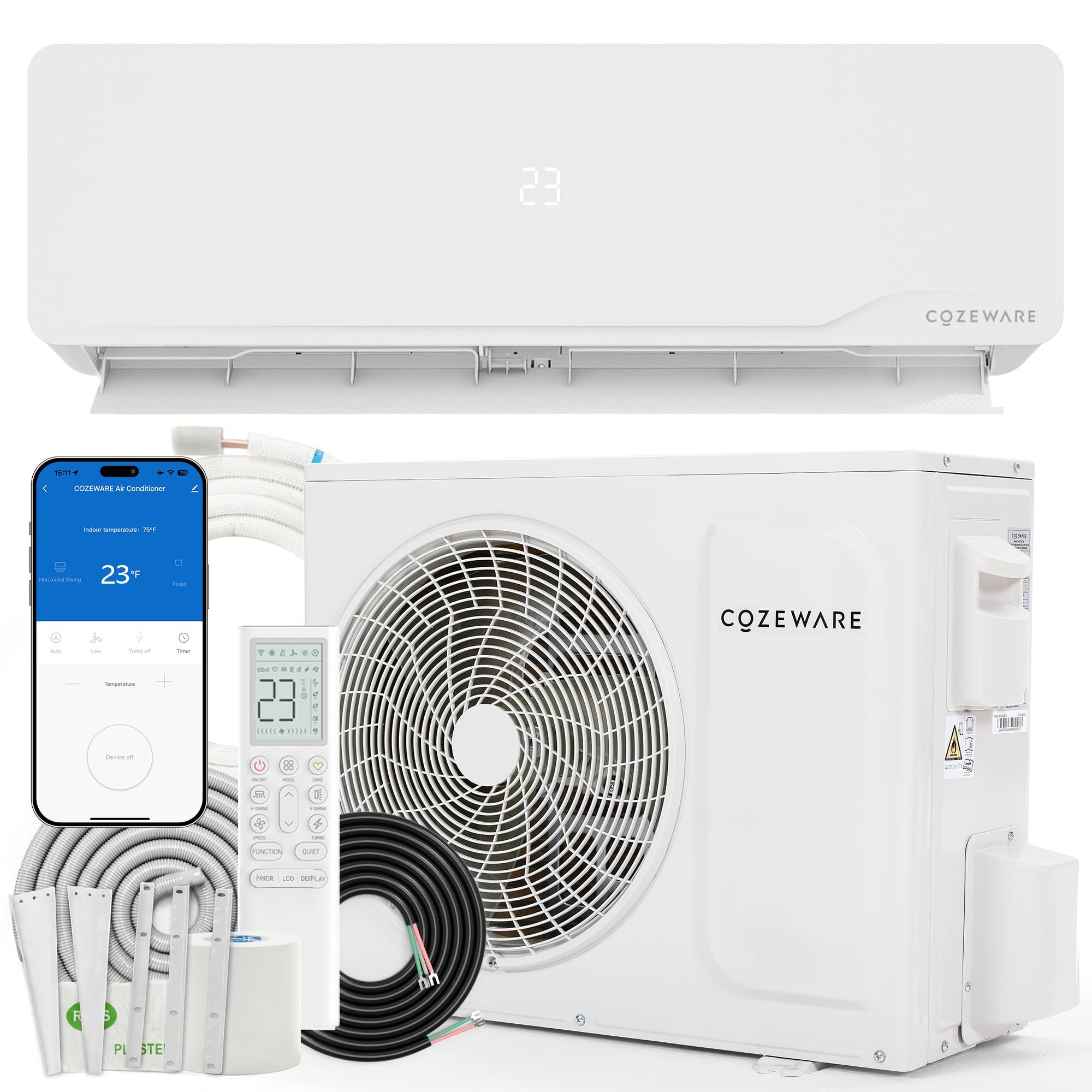 Klimaanlage Split, 12000 BTU / 3,500 W | WLAN/APP Funktion Klimagerät, Kühlen A++/Heizen A+, Kältemittel R32, bis 45m², sehr leise, Fernbedienung, Montagematerial