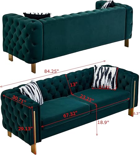 Miniatura 16 de Dolonm Sofá moderno de terciopelo para sala de estar, sofá tapizado de 84 pulgadas de largo con reposabrazos altos y patas de metal, muebles