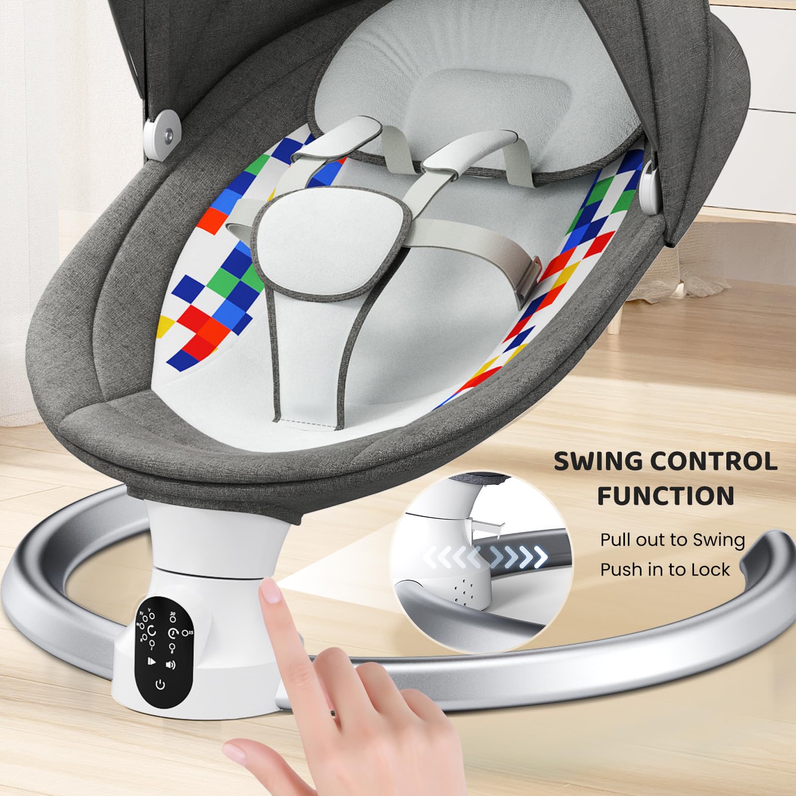 Hamaca para Bebé, Bluetooth Habilitado Eléctrica Silla Mecedora para 0-9 kg de Bebé Funcionamiento con App y Mando a Distancia Balancin para Bebes Arco Regulable, con Melodias