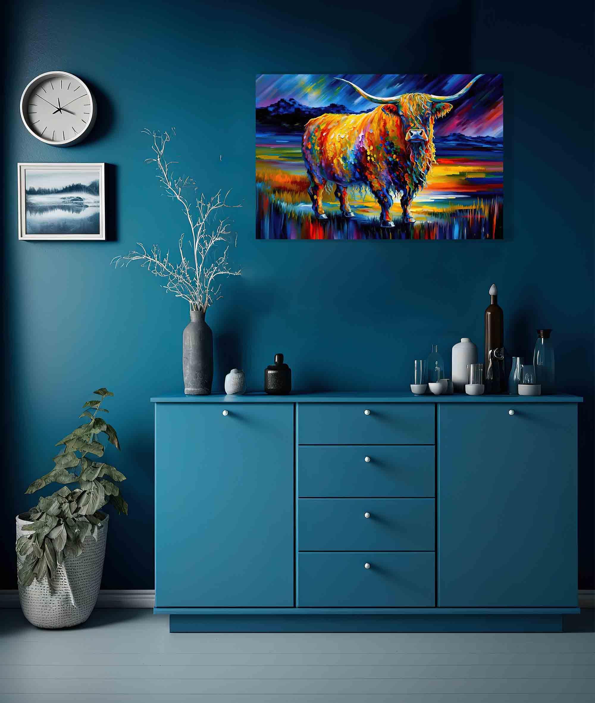 Artley Prints - Schöne Hochlandkuh moderne abstrakte Leinwandbilder für Wohnzimmer, Schlafzimmer, Flur, Küche - Bunte Drucke groß 86 x 61 cm (34 x 24 Zoll) A1
