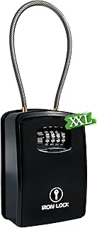 Iron Lock® XXL Key Lock Box Portable and Wall Mounted with Removable Cable Shackle Waterproof Indoor Outdoor 4 Digit Combination with Resettable Code with A B Switch Extra Large Key Lockbox Outside