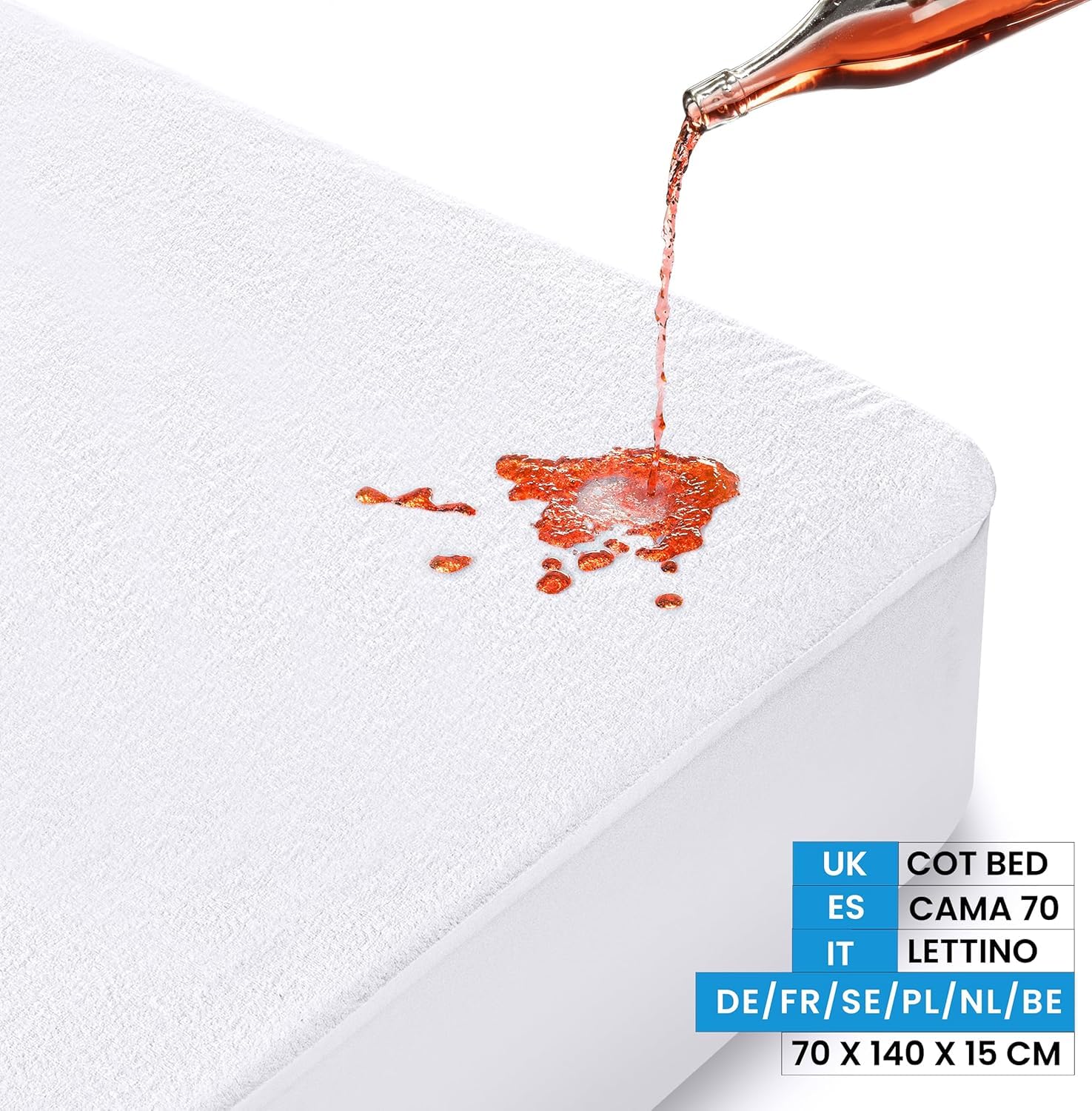 Utopia Bedding Coprimaterasso Lettino Impermeabile 70 x 140 x 15 cm, Certificato OEKO-TEX, Proteggi Materasso, Traspirante, Lavabile, Stile Montato Tutto Intorno Elastico