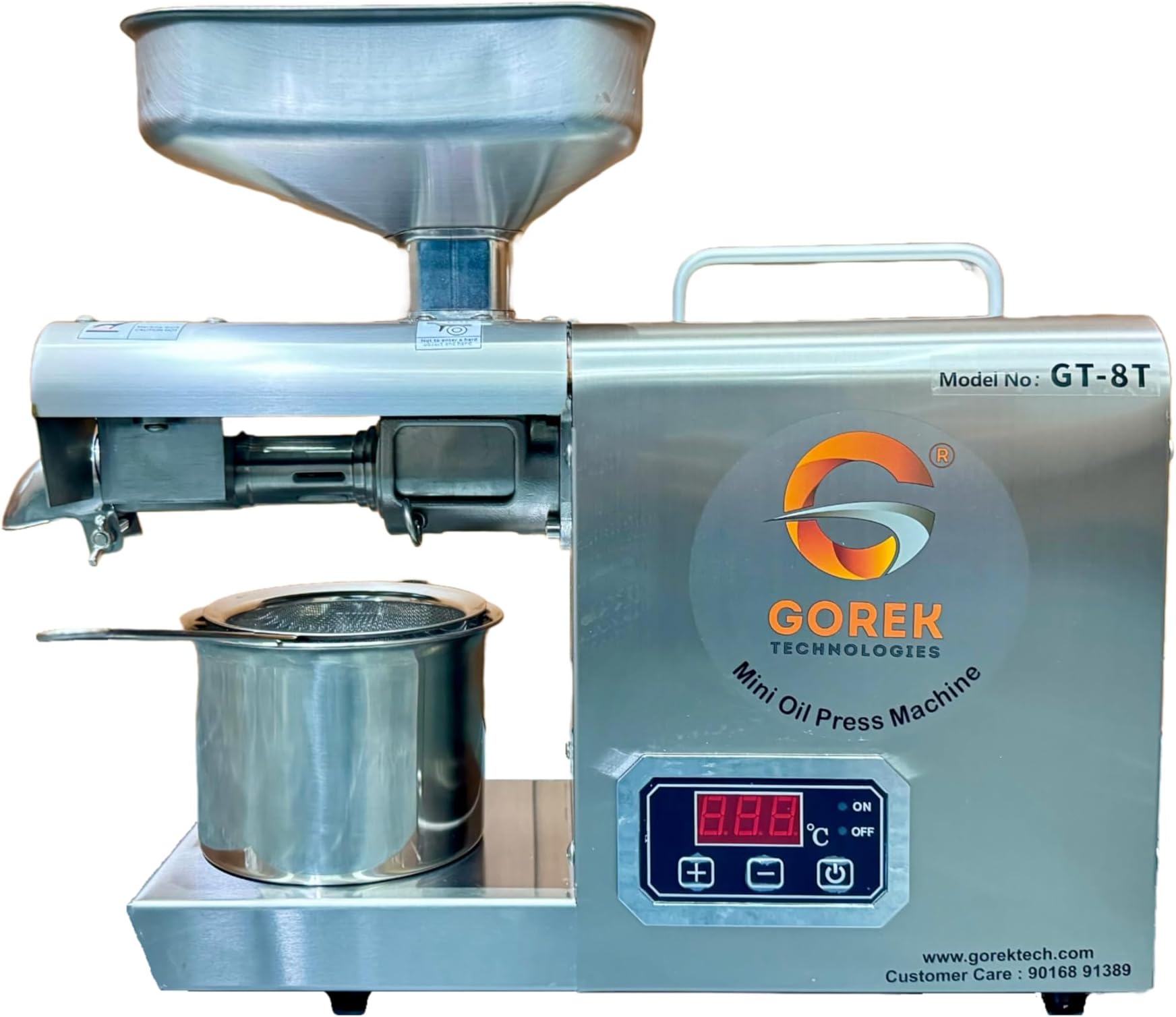 Gorek Technologies 800W Oil Maker Machine with Temperature Controller | GT-8T Stainless Steel Cold Press Oil Extractor for Groundnut, Coconut, Mustard, Sesame & Seeds | for Home Use