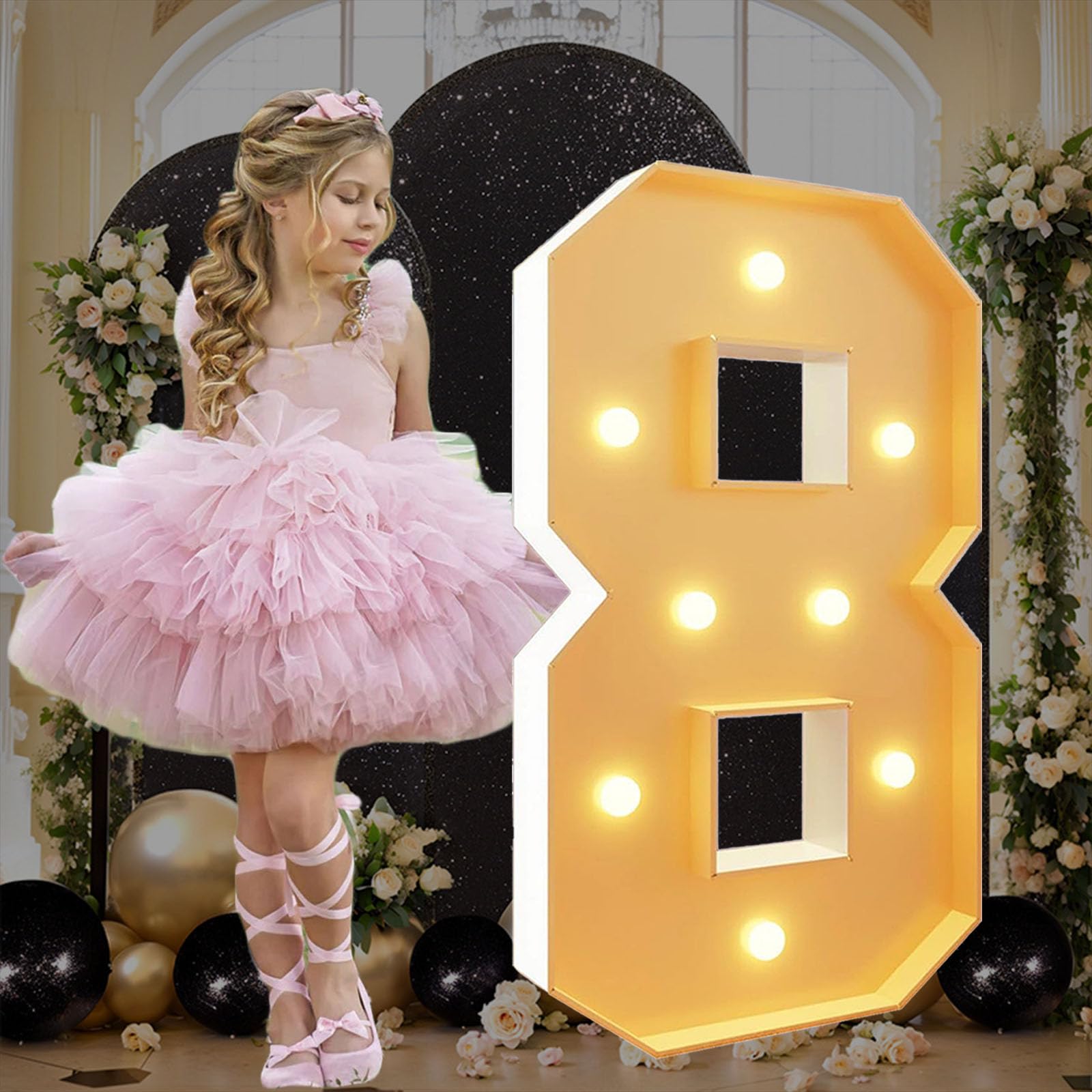 Kit de 8 chiffres lumineux géants en mousse prédécoupés pour ballons - 100 cm - Pour décoration de fête, anniversaire, mariage, anniversaire de mariage